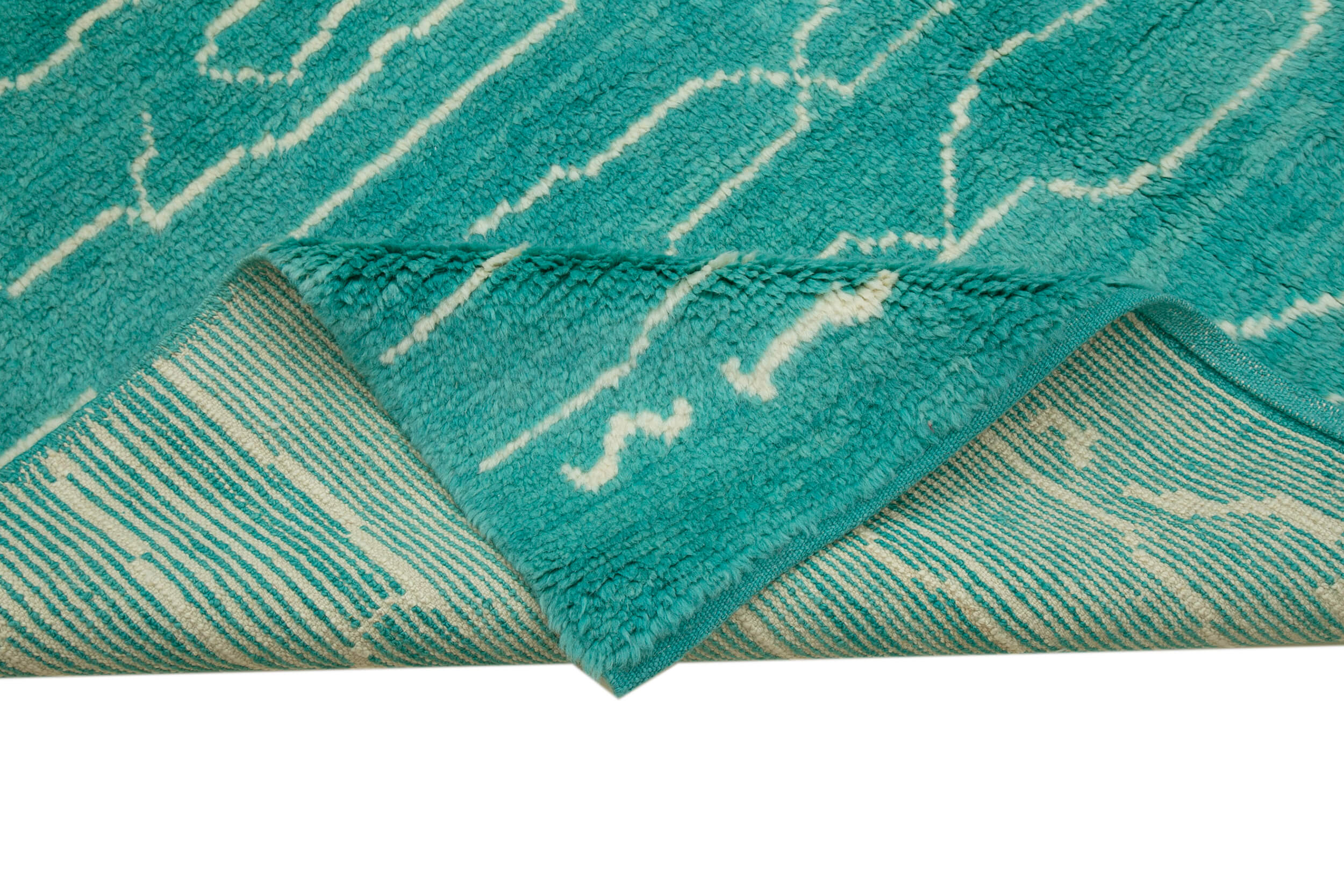 Handmade Wool Cotton Rug – Turquoise Geometric Area Rug | Artisan Crafted, Durable Cotton Weave