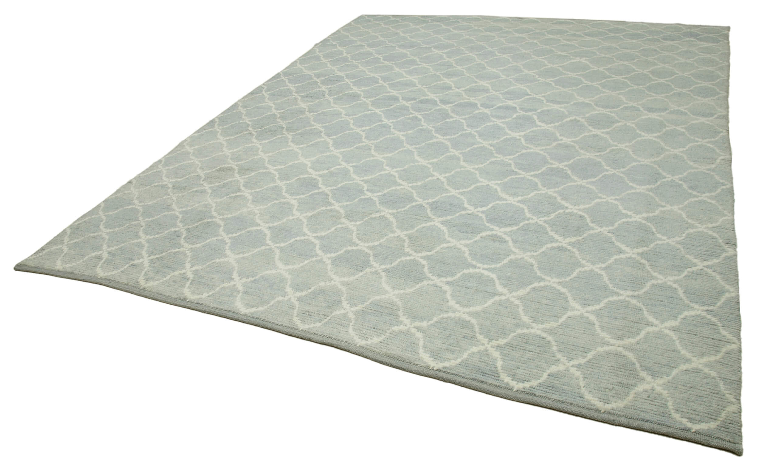 Handmade Wool Cotton Rug - Blue Geometric Wool Cotton Blend Carpet 8'11'' x 11'6''