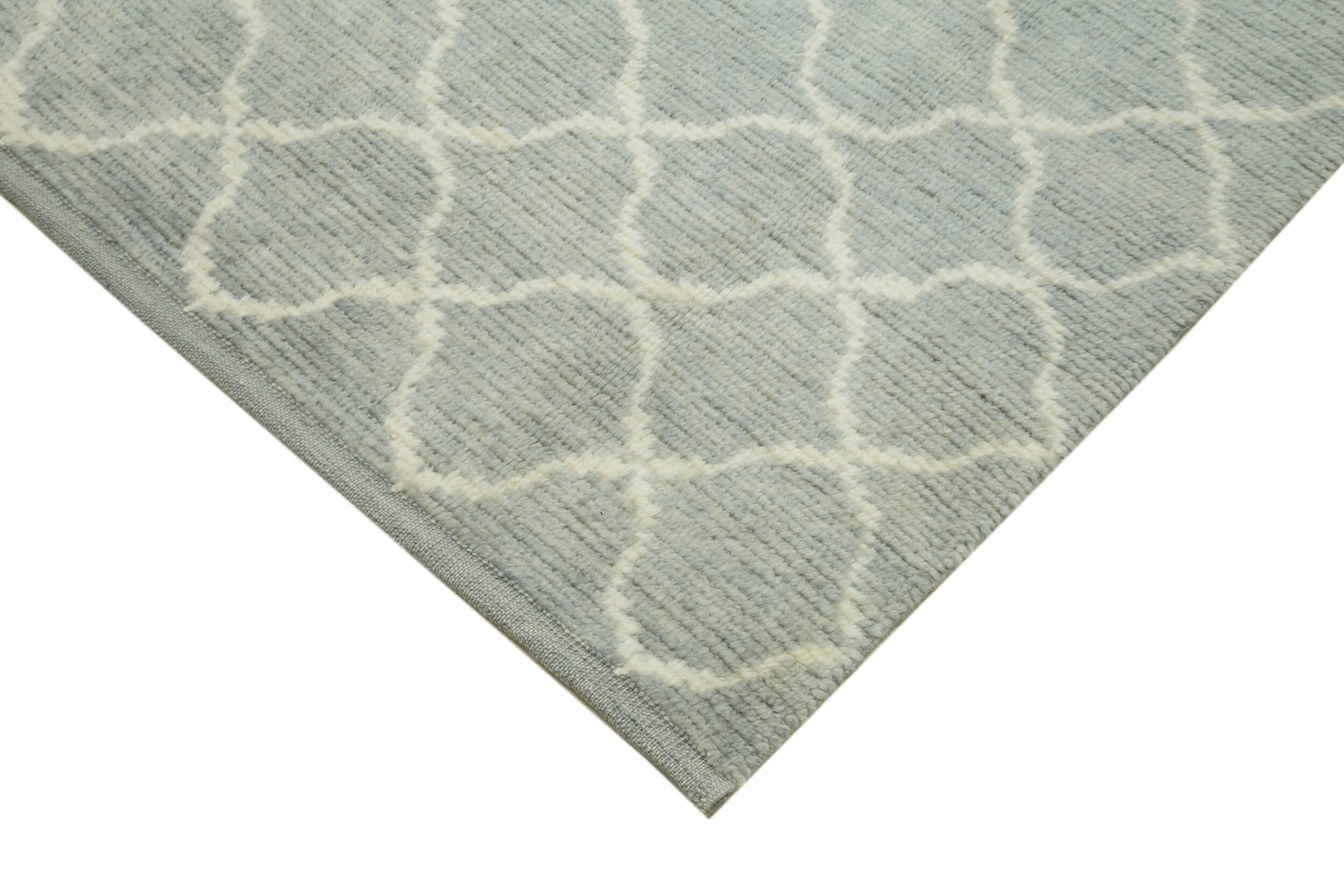 Handmade Wool Cotton Rug - Blue Geometric Wool Cotton Blend Carpet 8'11'' x 11'6''