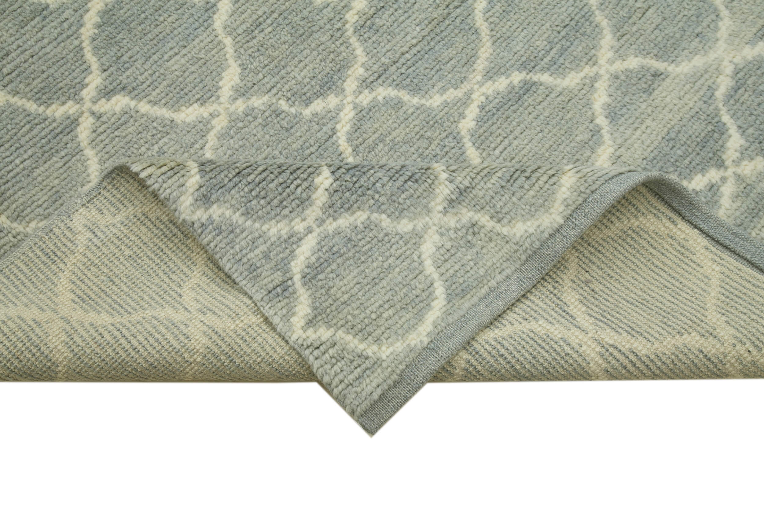 Handmade Wool Cotton Rug - Blue Geometric Wool Cotton Blend Carpet 8'11'' x 11'6''