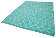 Handmade Wool Cotton Rug - Turquoise Geometric Area Rug 7'6''x9'4'' by Agacan
