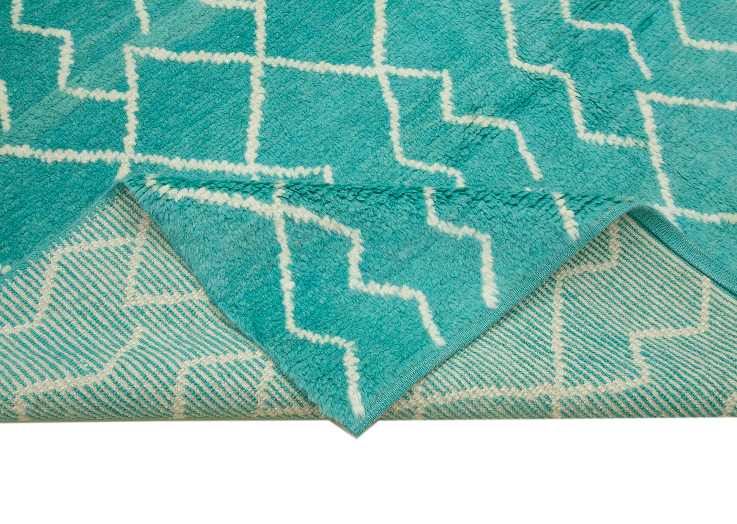 Handmade Wool Cotton Rug - Turquoise Geometric Area Rug 7'6''x9'4'' by Agacan