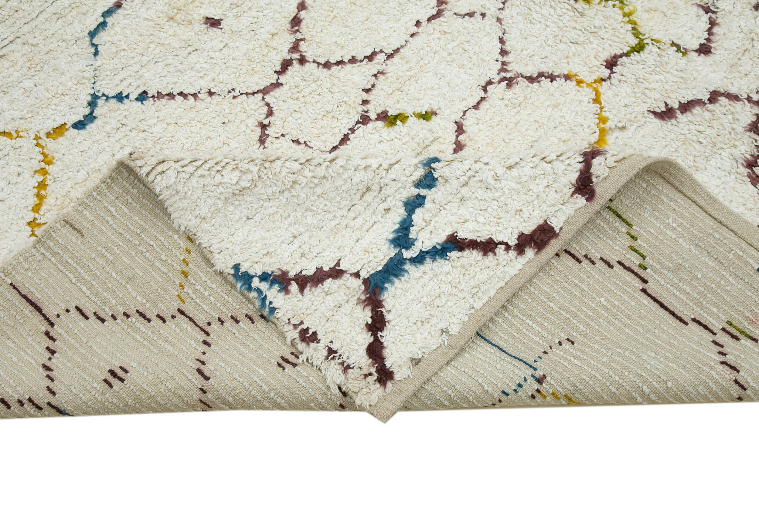 Handmade Wool Cotton Rug – White Geometric Pattern | Durable Wool Blend Area Carpet 7'5''x9'7''