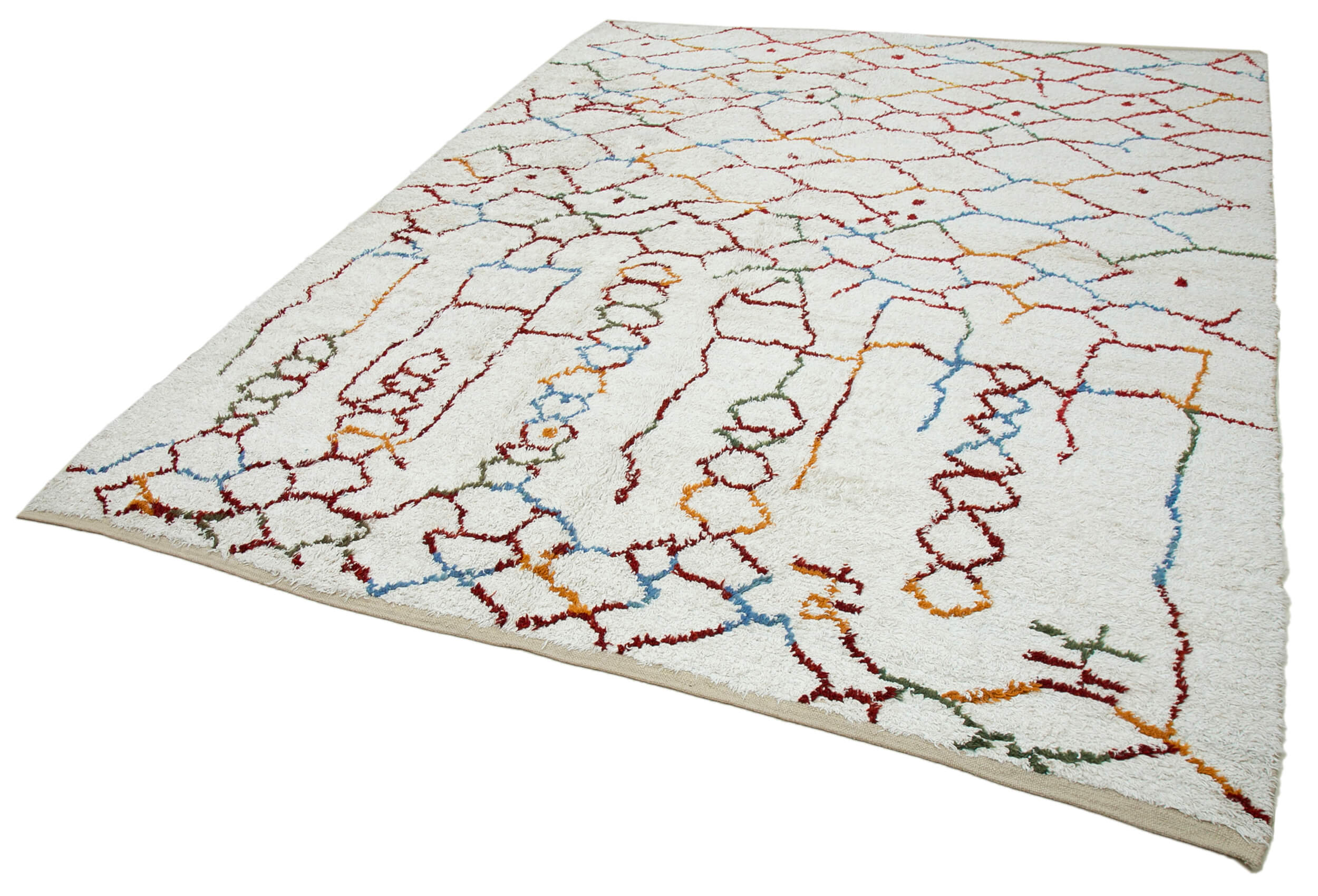 Handmade Wool Cotton Rug – White Geometric Design | Durable Living Room Rug