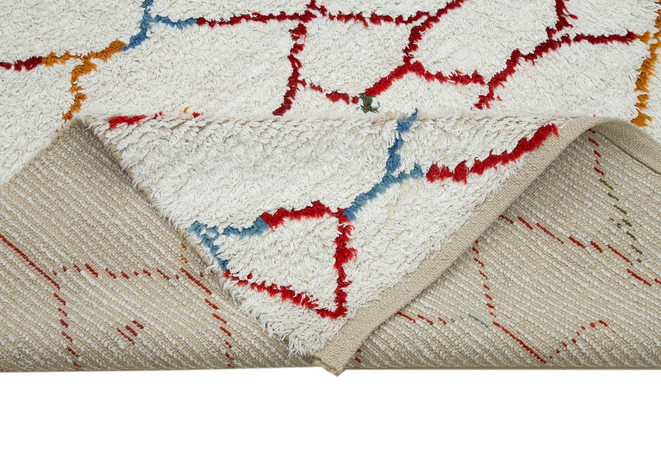 Handmade Wool Cotton Rug – White Geometric Design | Durable Living Room Rug