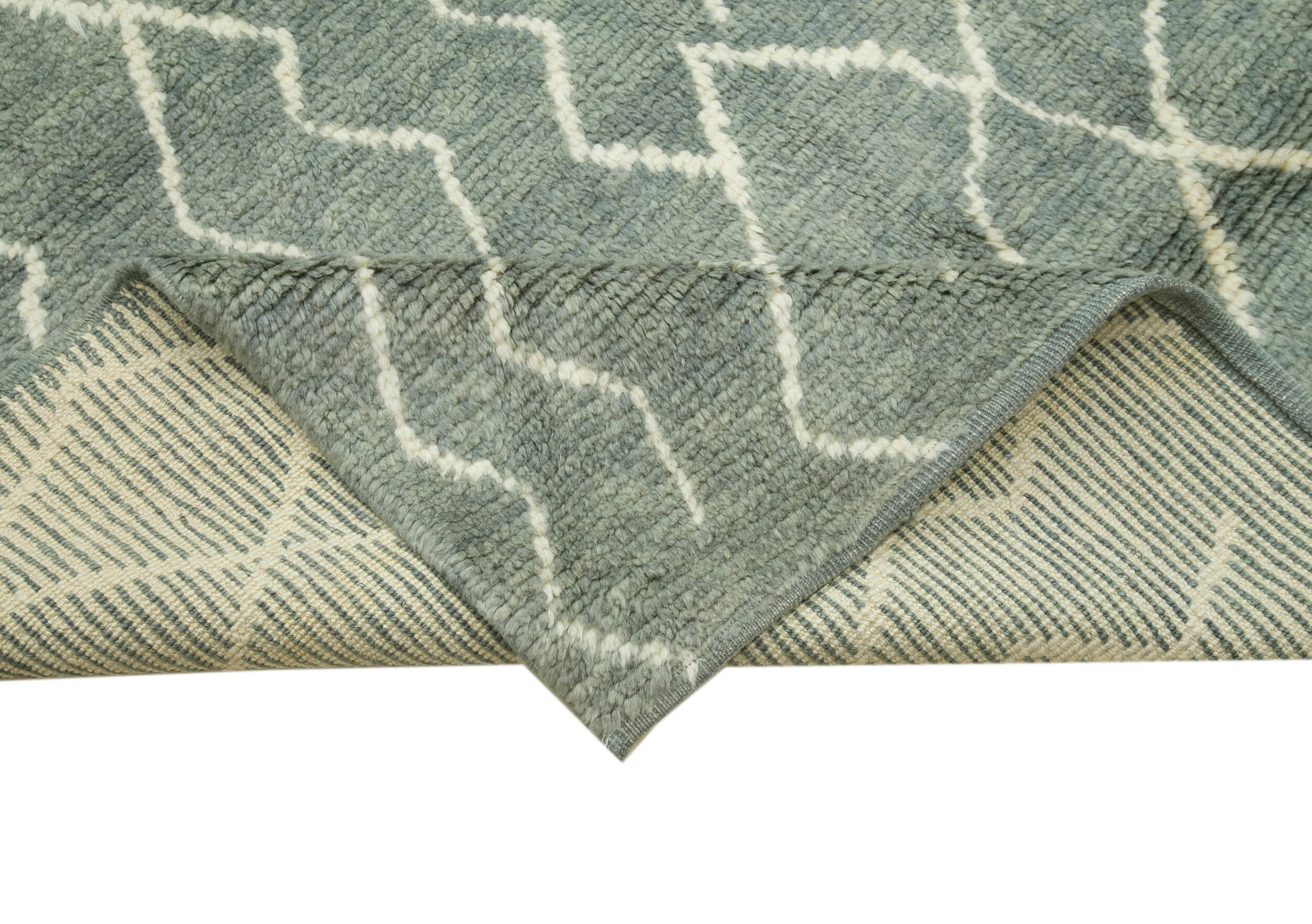 Handmade Wool Cotton Rug – Grey Geometric Pattern Carpet by Agacan Rugs 9'2"x13'5"