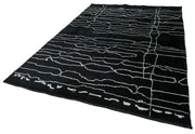 Handmade Wool Cotton Rug – Black Geometric Area Rug | Durable Natural Fiber, 7'1''x9'8''