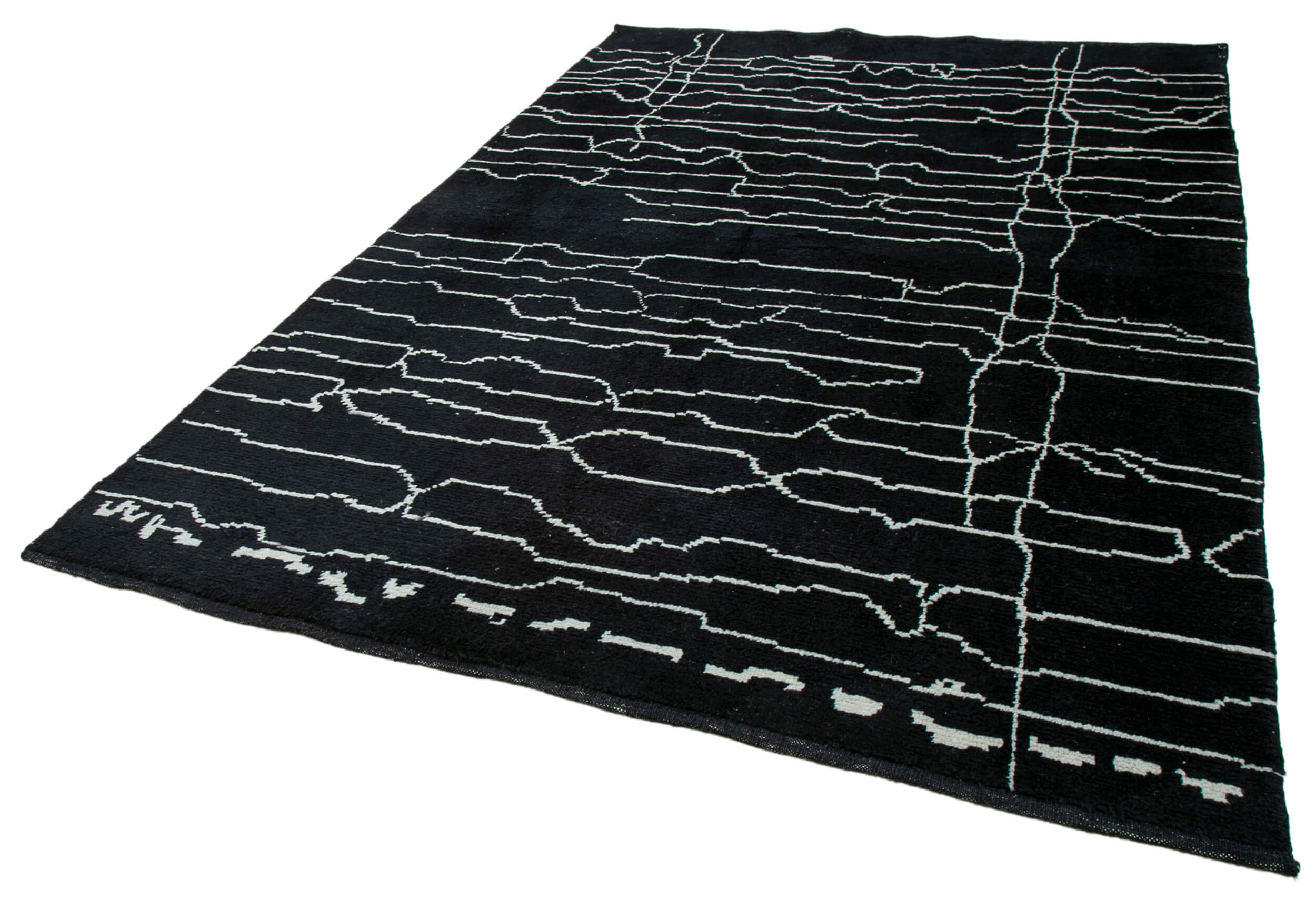 Handmade Wool Cotton Rug – Black Geometric Area Rug | Durable Natural Fiber, 7'1''x9'8''