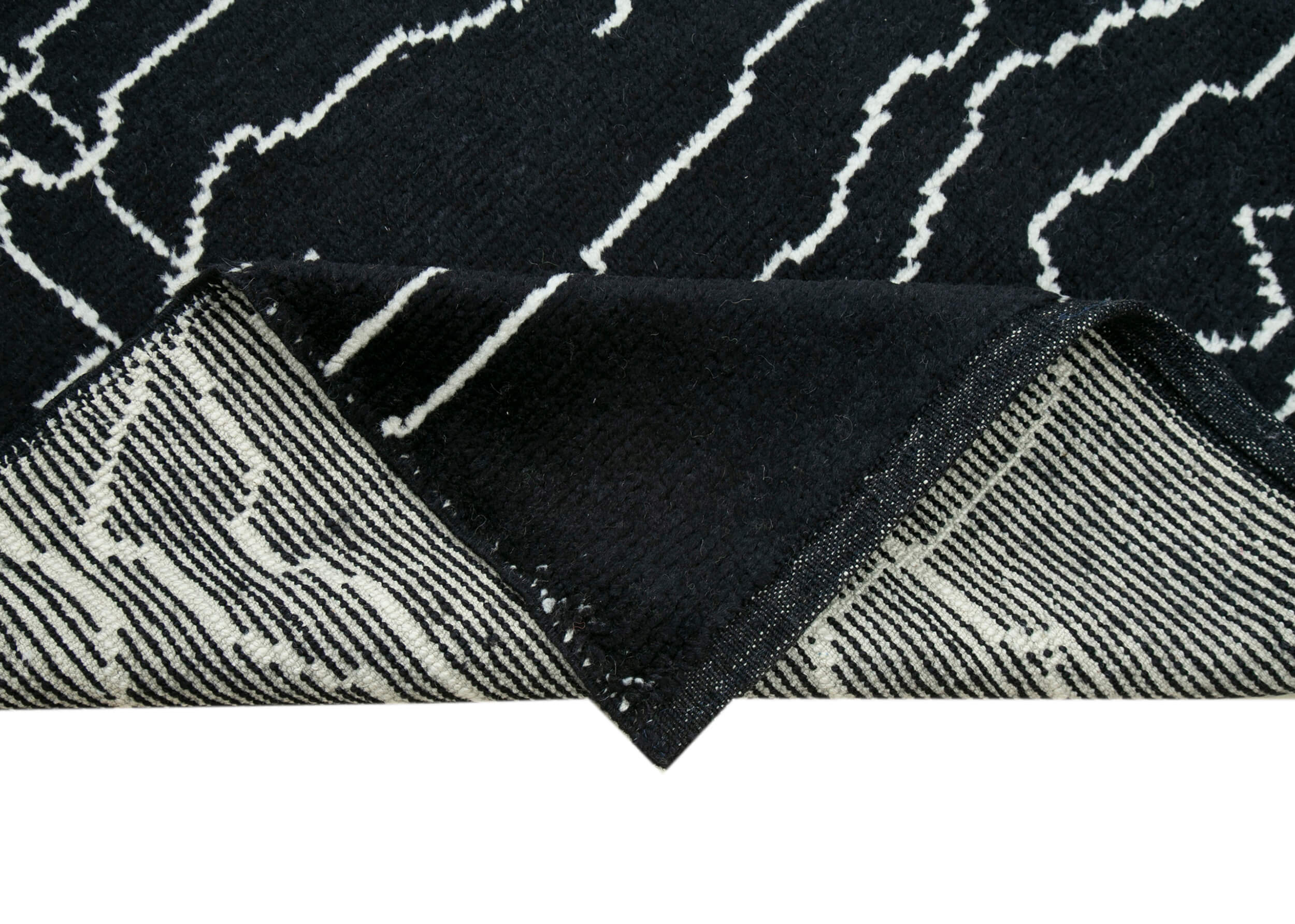 Handmade Wool Cotton Rug – Black Geometric Area Rug | Durable Natural Fiber, 7'1''x9'8''