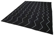 Handmade Wool Cotton Rug – Black Geometric Pattern Carpet, 7x9 Feet Durable Living Room Rug