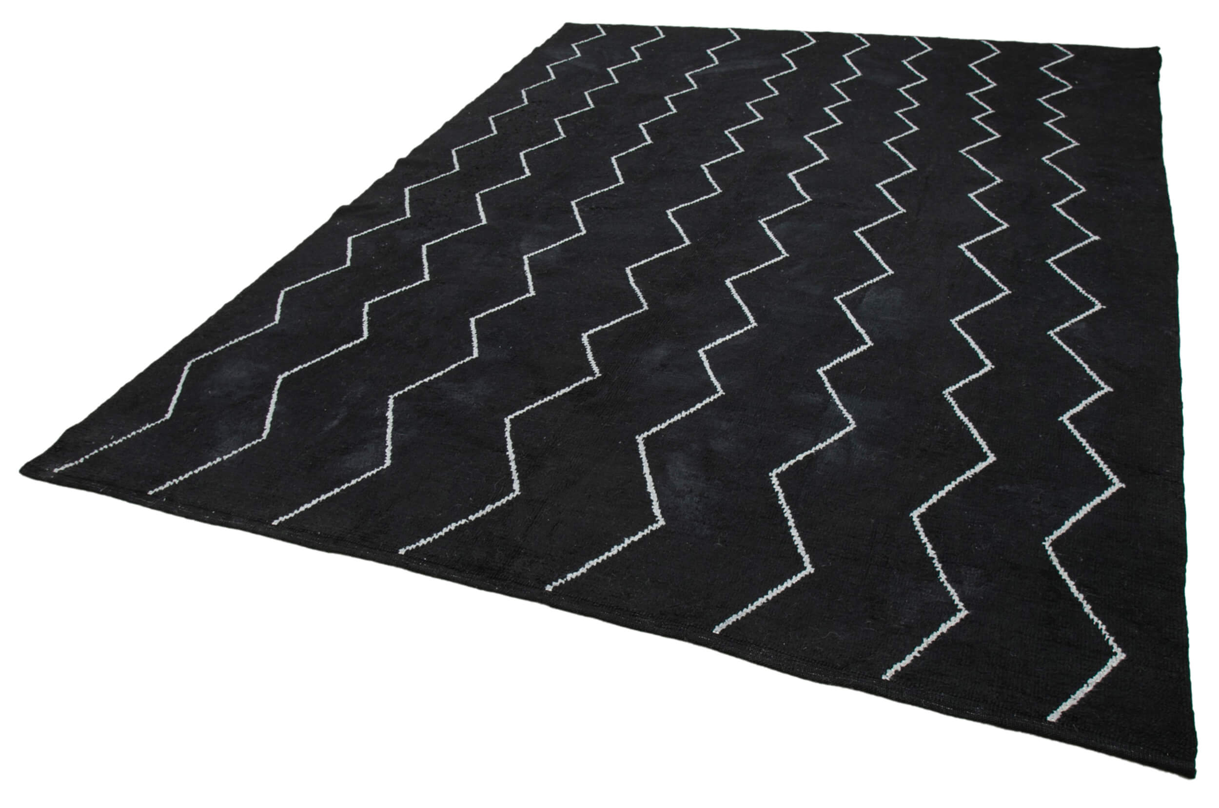 Handmade Wool Cotton Rug – Black Geometric Pattern Carpet, 7x9 Feet Durable Living Room Rug