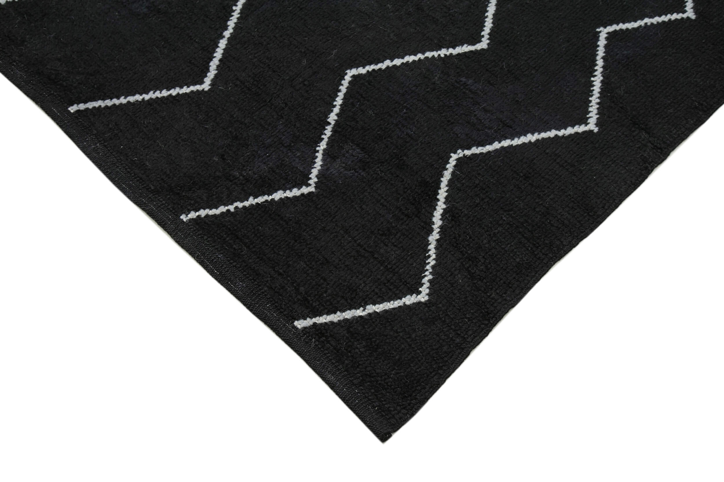 Handmade Wool Cotton Rug – Black Geometric Pattern Carpet, 7x9 Feet Durable Living Room Rug