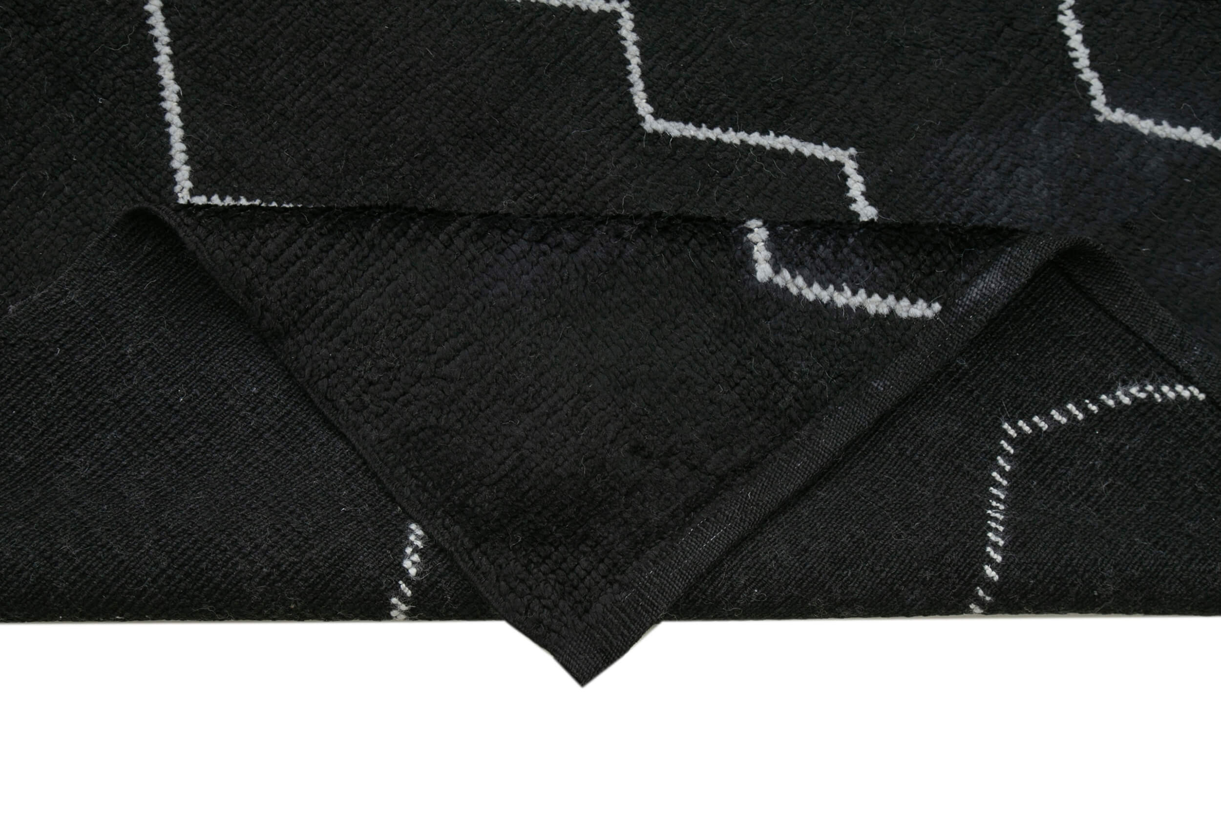 Handmade Wool Cotton Rug – Black Geometric Pattern Carpet, 7x9 Feet Durable Living Room Rug