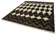 Handmade Wool Cotton Rug - Brown Geometric 7'10" x 9'2" Artisan Woven Carpet