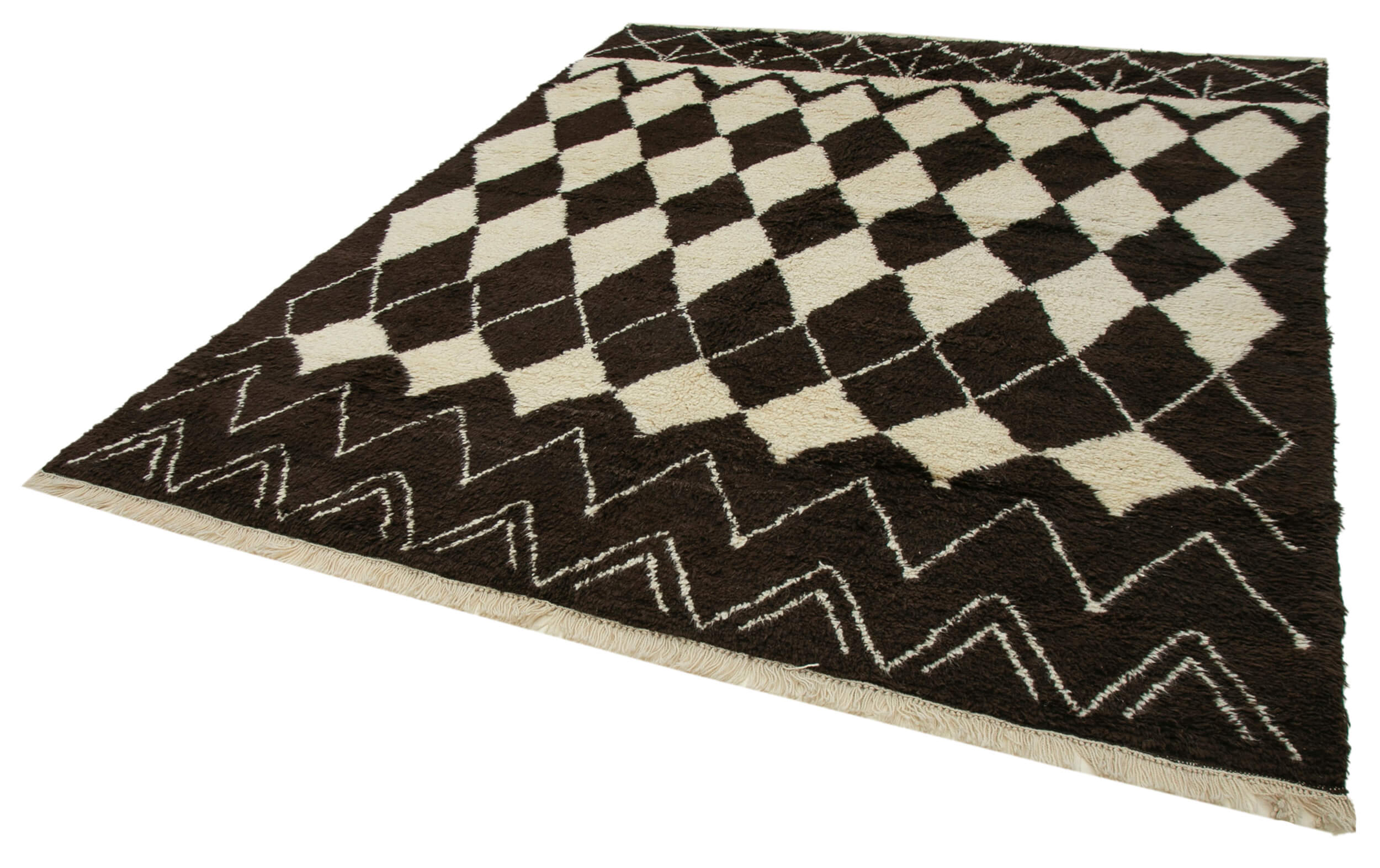 Handmade Wool Cotton Rug - Brown Geometric 7'10" x 9'2" Artisan Woven Carpet