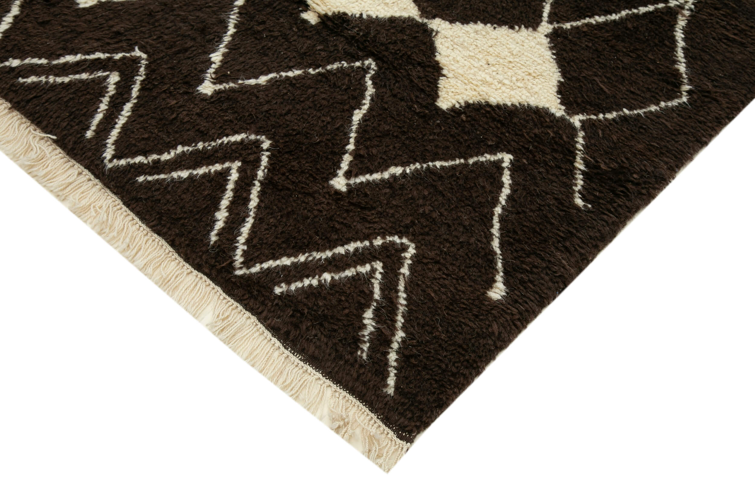 Handmade Wool Cotton Rug - Brown Geometric 7'10" x 9'2" Artisan Woven Carpet