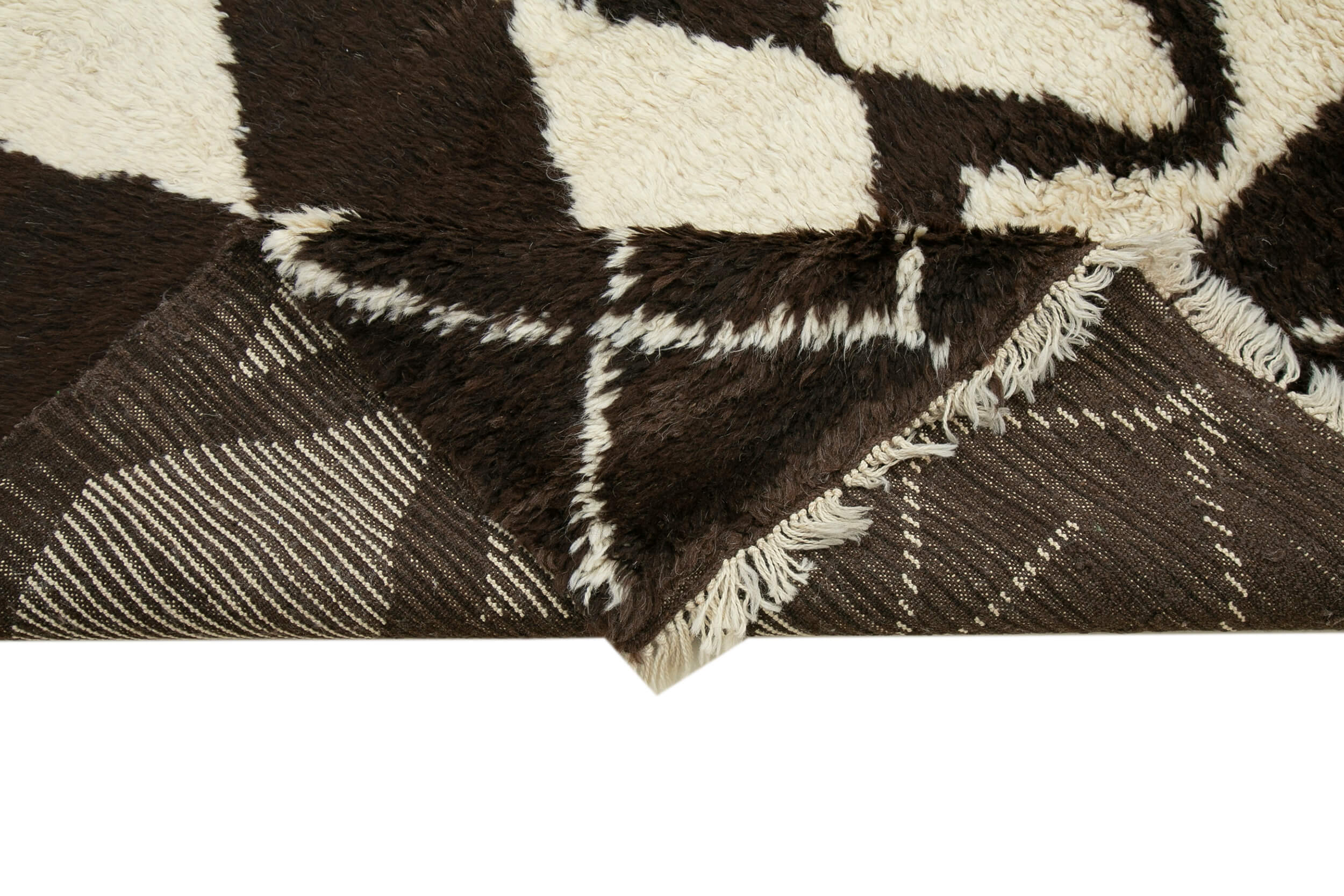 Handmade Wool Cotton Rug - Brown Geometric 7'10" x 9'2" Artisan Woven Carpet