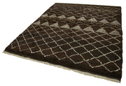 Handmade Wool Cotton Rug – Brown Geometric Vintage Turkish Carpet 7'1''x8'11''