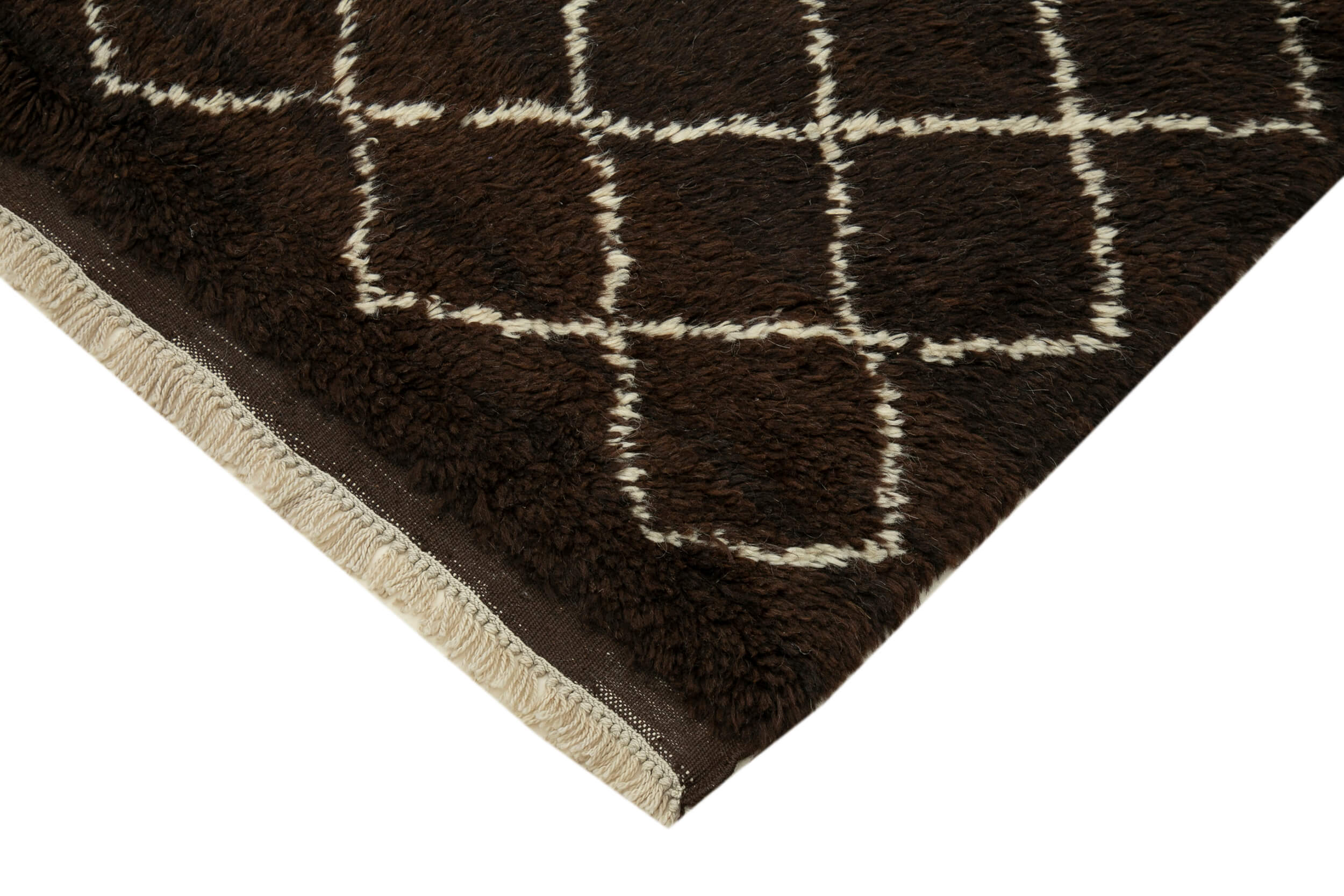 Handmade Wool Cotton Rug – Brown Geometric Vintage Turkish Carpet 7'1''x8'11''