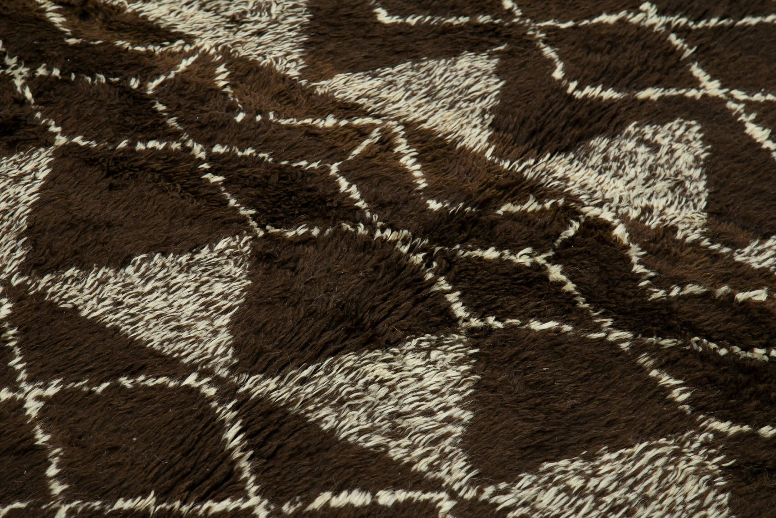 Handmade Wool Cotton Rug – Brown Geometric Vintage Turkish Carpet 7'1''x8'11''