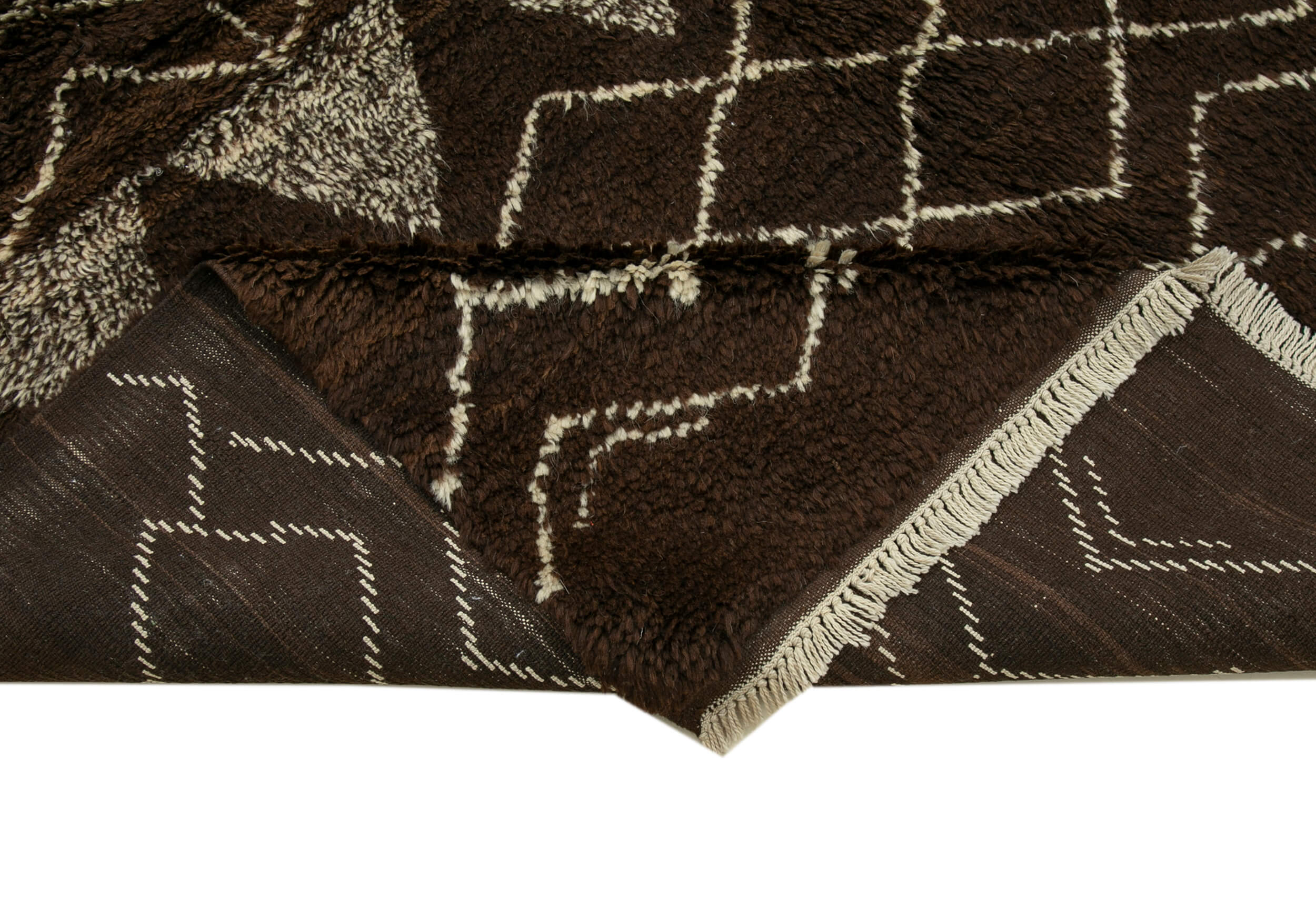 Handmade Wool Cotton Rug – Brown Geometric Vintage Turkish Carpet 7'1''x8'11''