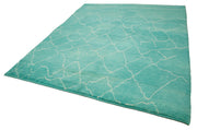 Handmade Wool Cotton Rug – Turquoise Geometric Pattern Rug | Durable Cotton Blend, Soft Wool Texture