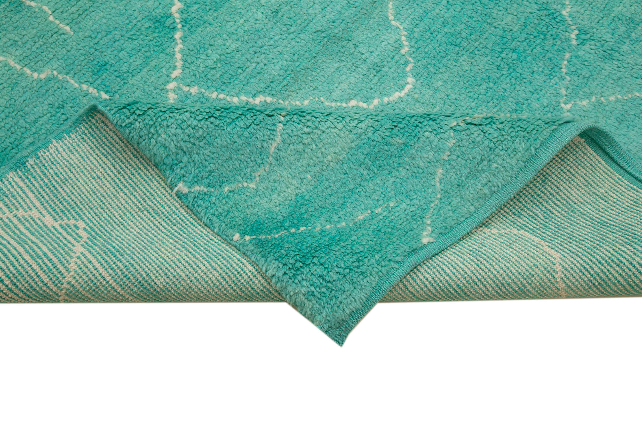 Handmade Wool Cotton Rug – Turquoise Geometric Pattern Rug | Durable Cotton Blend, Soft Wool Texture