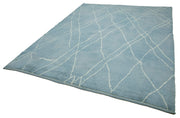 Handmade Wool Cotton Rug - Blue Geometric Rug | Vintage Turkish Carpet 7'10"x9'11"