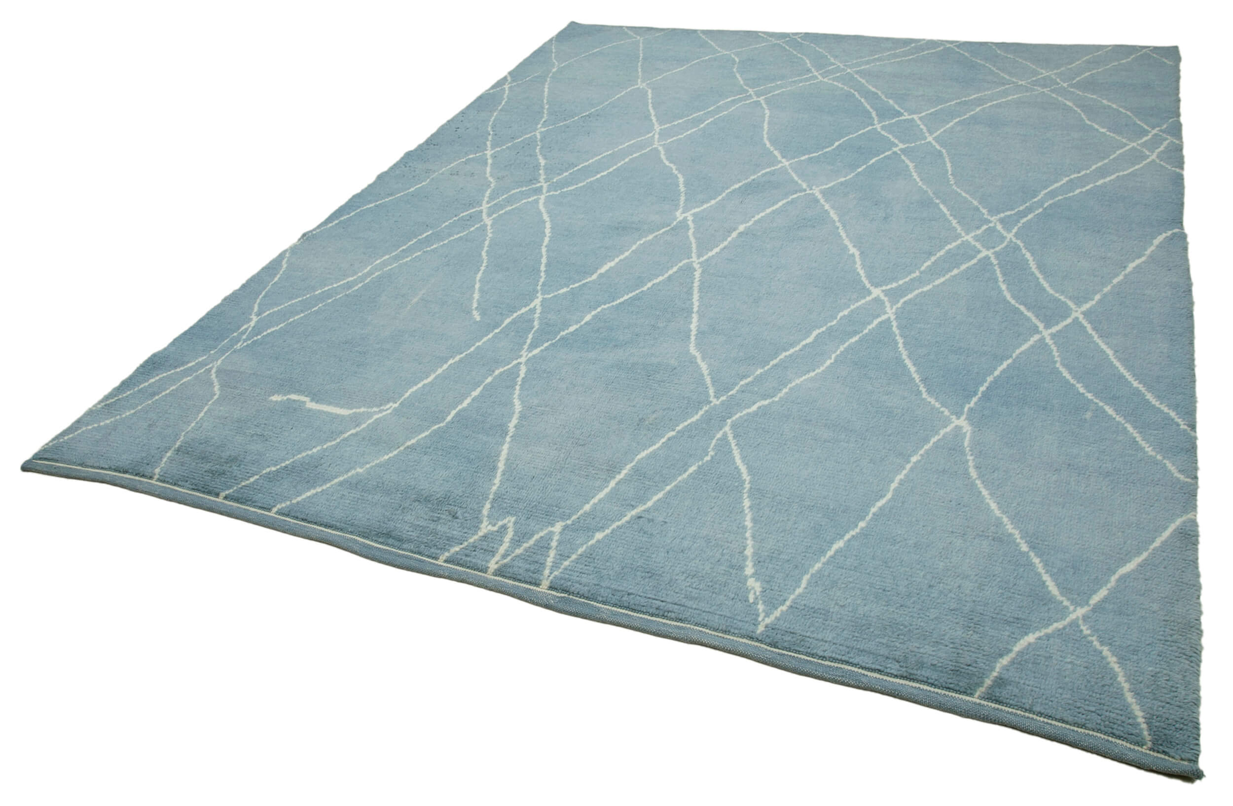 Handmade Wool Cotton Rug - Blue Geometric Rug | Vintage Turkish Carpet 7'10"x9'11"