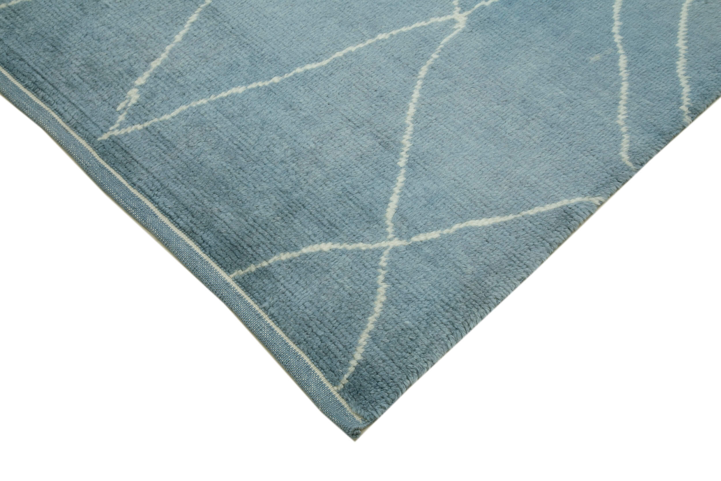 Handmade Wool Cotton Rug - Blue Geometric Rug | Vintage Turkish Carpet 7'10"x9'11"