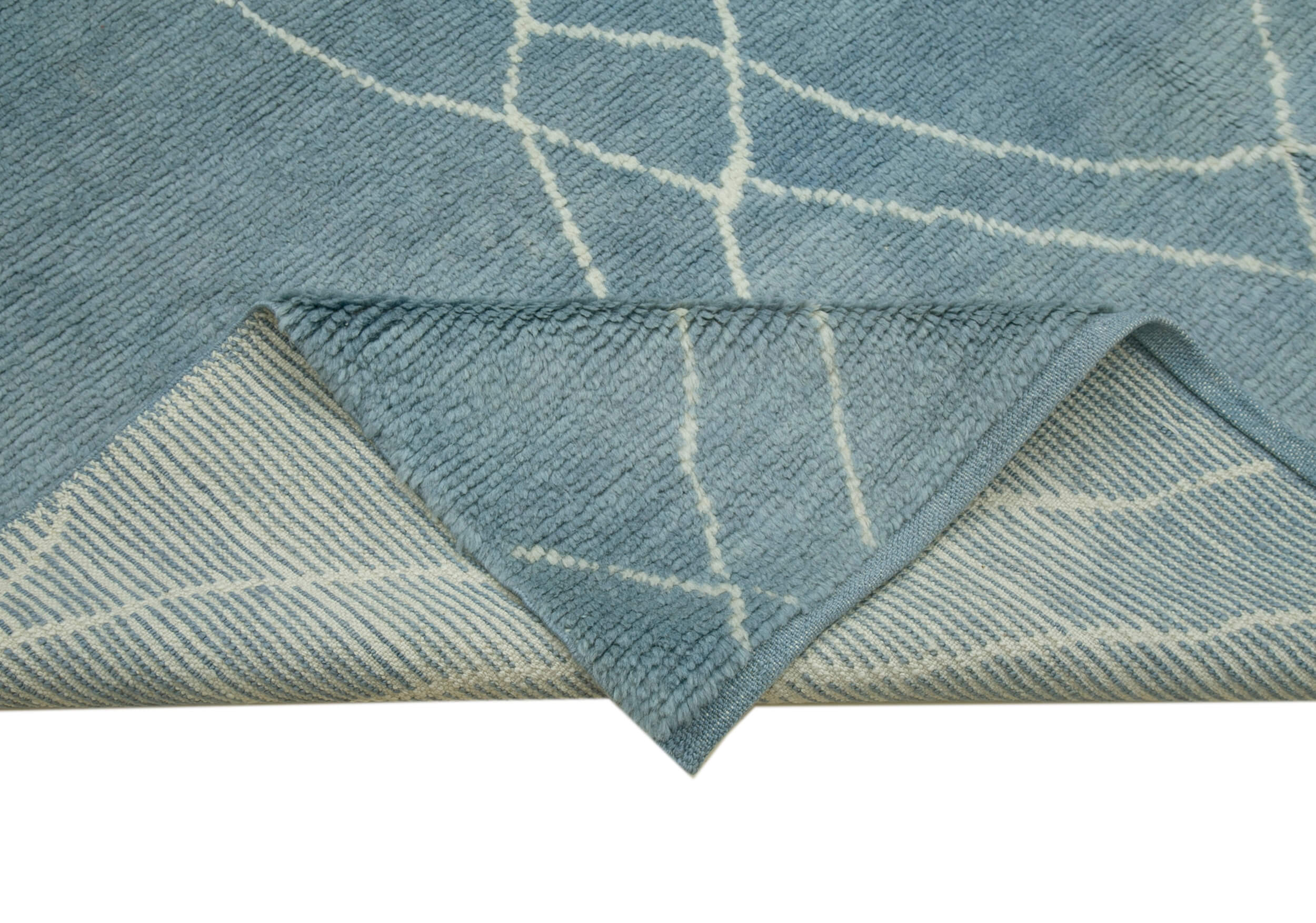Handmade Wool Cotton Rug - Blue Geometric Rug | Vintage Turkish Carpet 7'10"x9'11"