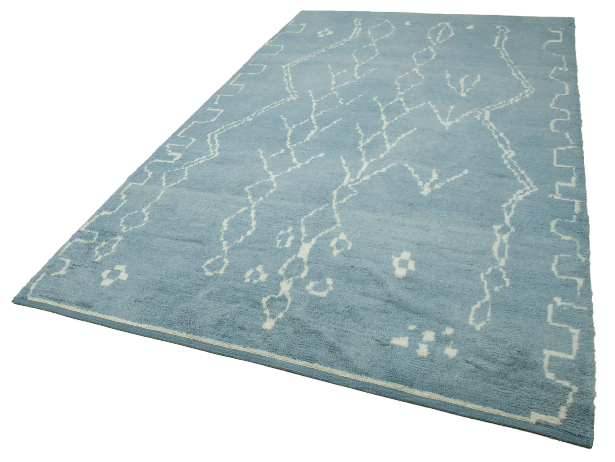 Handmade Wool Cotton Rug - Blue Geometric Pattern Carpet 6'3''x10'9'' for Living Room