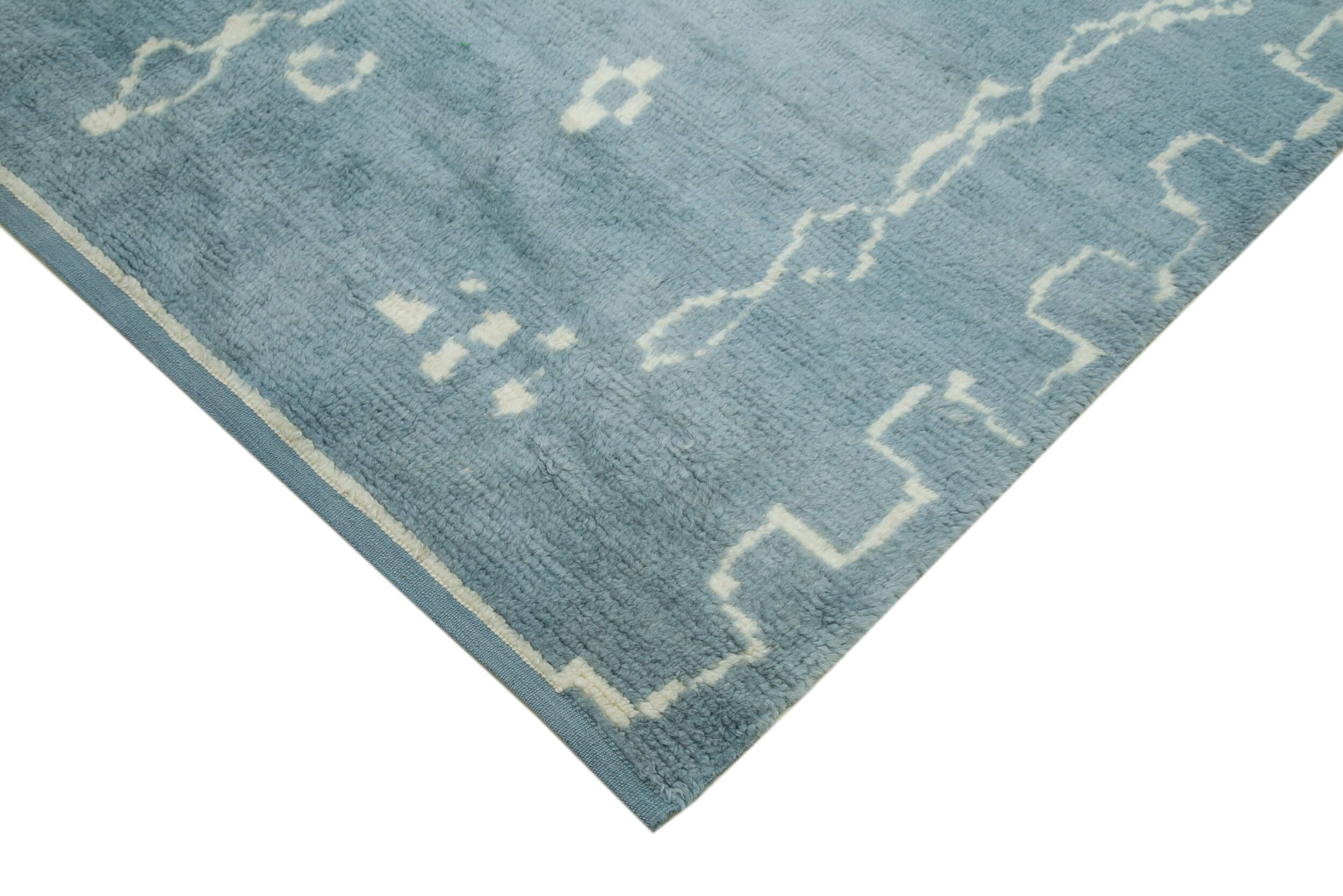 Handmade Wool Cotton Rug - Blue Geometric Pattern Carpet 6'3''x10'9'' for Living Room