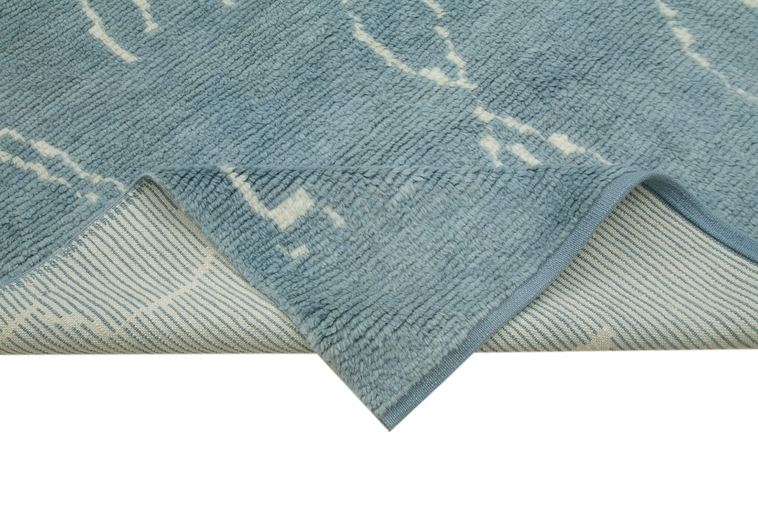 Handmade Wool Cotton Rug - Blue Geometric Pattern Carpet 6'3''x10'9'' for Living Room