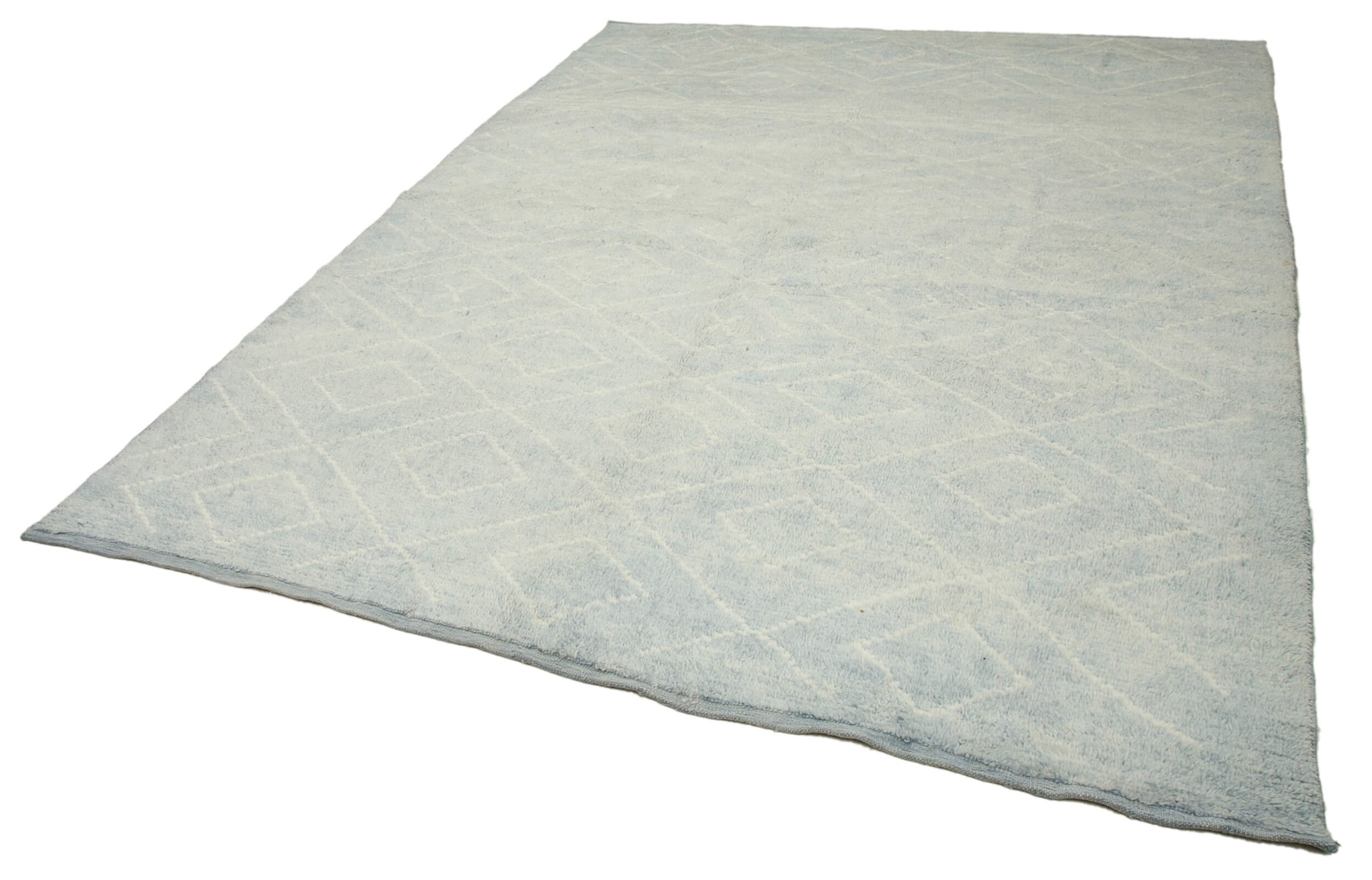 Handmade Wool Cotton Rug – Blue Geometric Pattern Carpet | Durable Natural Fiber Rug