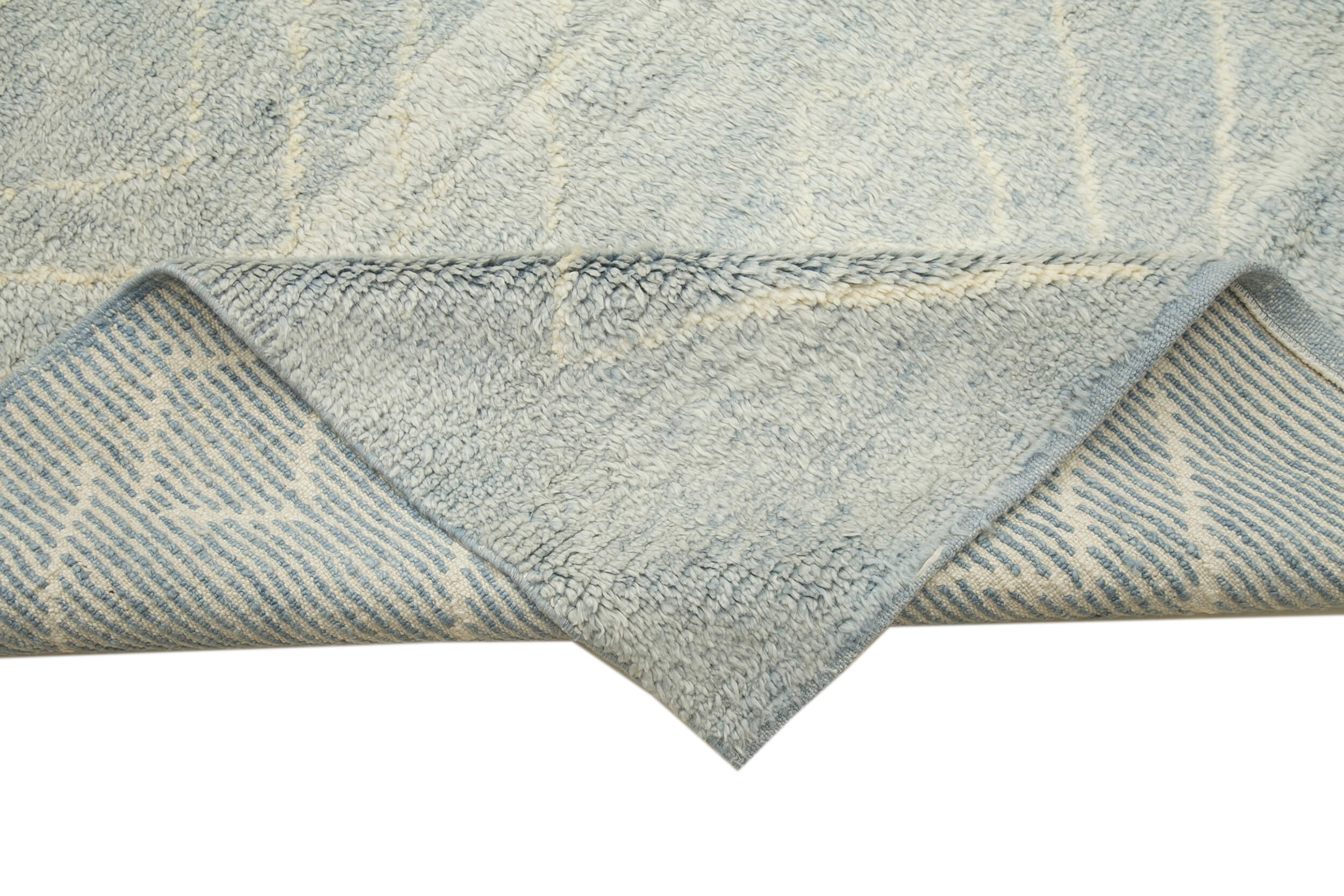 Handmade Wool Cotton Rug – Blue Geometric Pattern Carpet | Durable Natural Fiber Rug