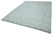 Handmade Wool Cotton Rug – Blue Geometric Pattern | Durable Woven Carpet by Agacan
