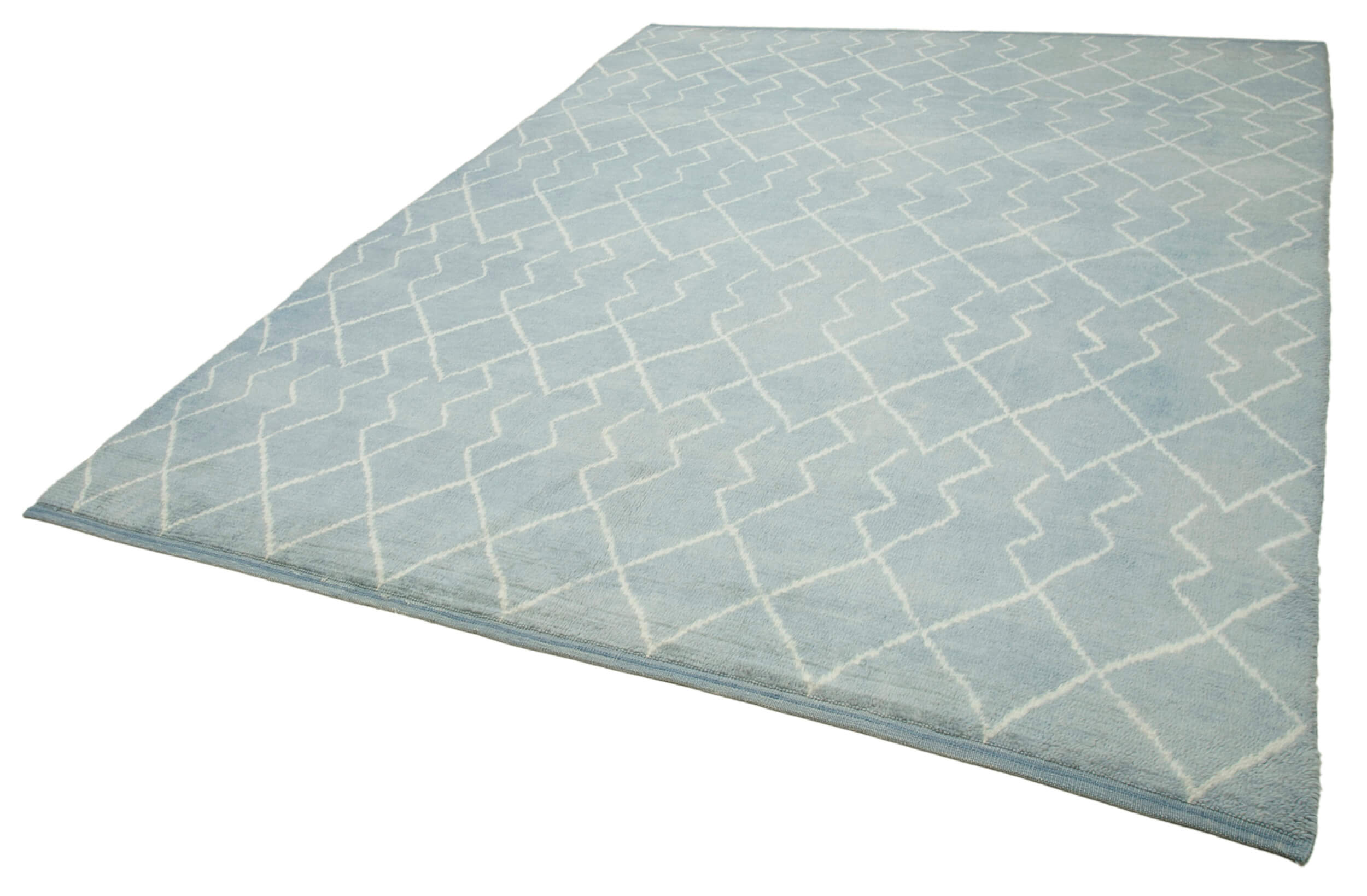 Handmade Wool Cotton Rug – Blue Geometric Pattern | Durable Woven Carpet by Agacan