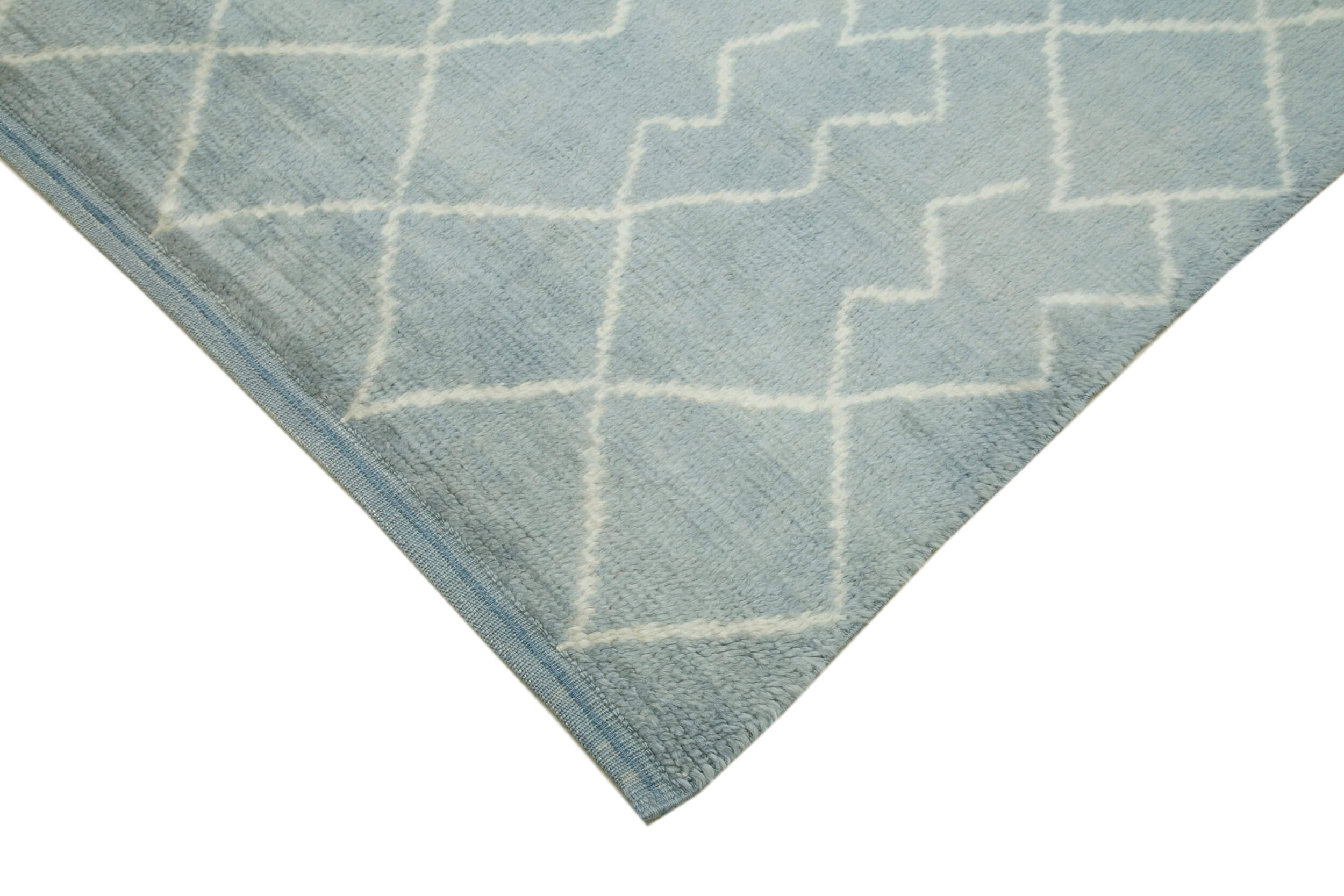 Handmade Wool Cotton Rug – Blue Geometric Pattern | Durable Woven Carpet by Agacan