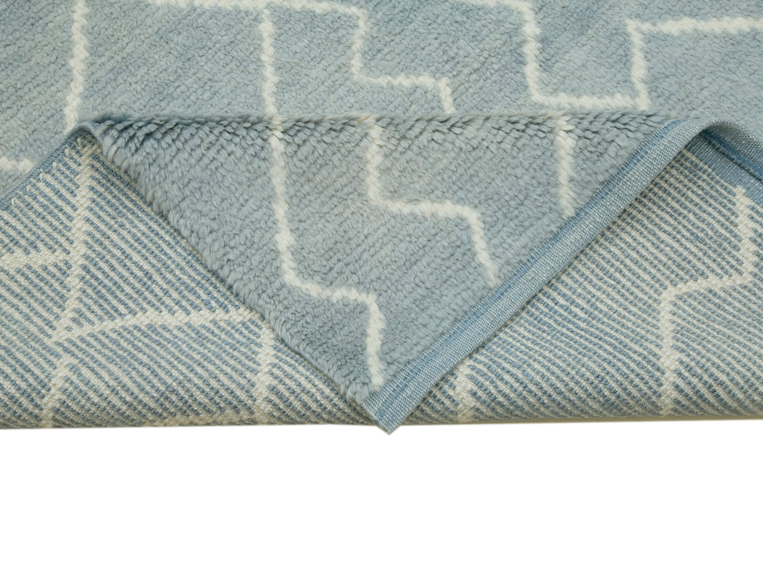 Handmade Wool Cotton Rug – Blue Geometric Pattern | Durable Woven Carpet by Agacan