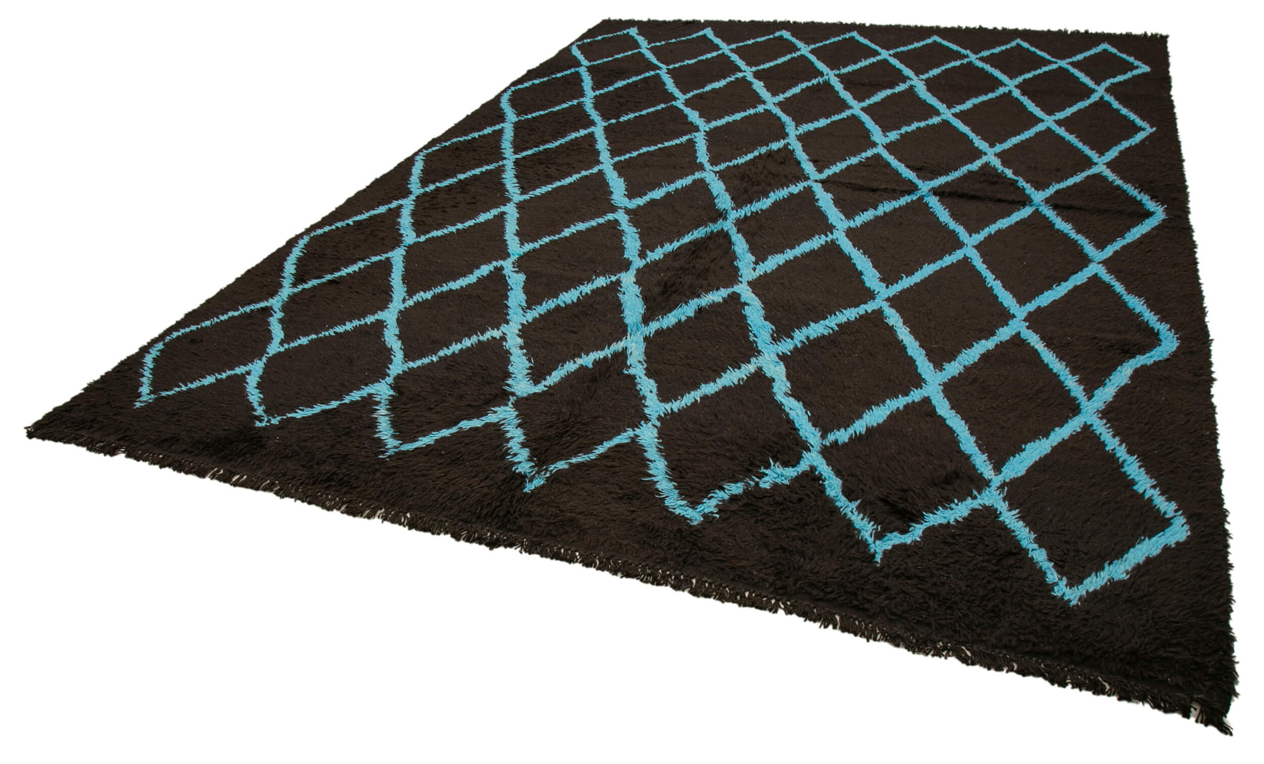 Handmade Wool Cotton Rug - Brown Geometric Area Rug 9x12 | Vintage Turkish Carpet