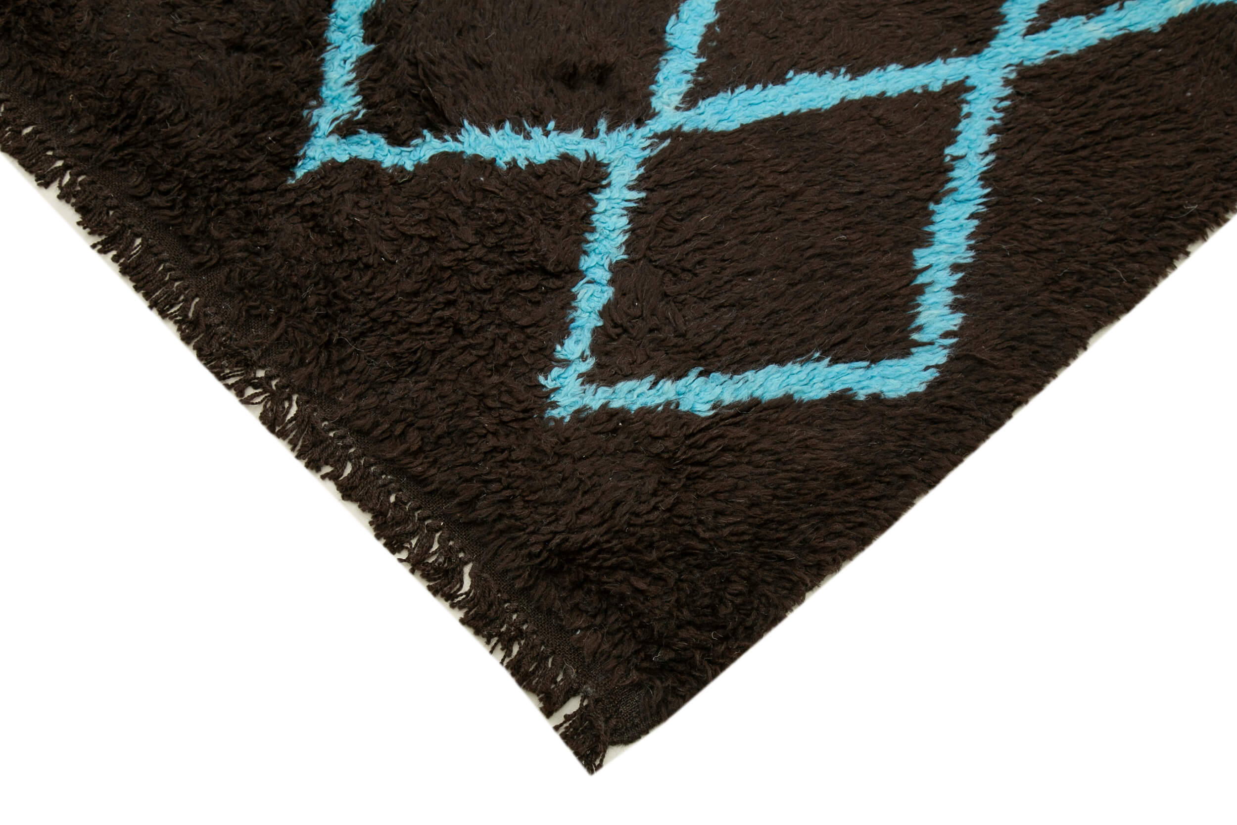 Handmade Wool Cotton Rug - Brown Geometric Area Rug 9x12 | Vintage Turkish Carpet