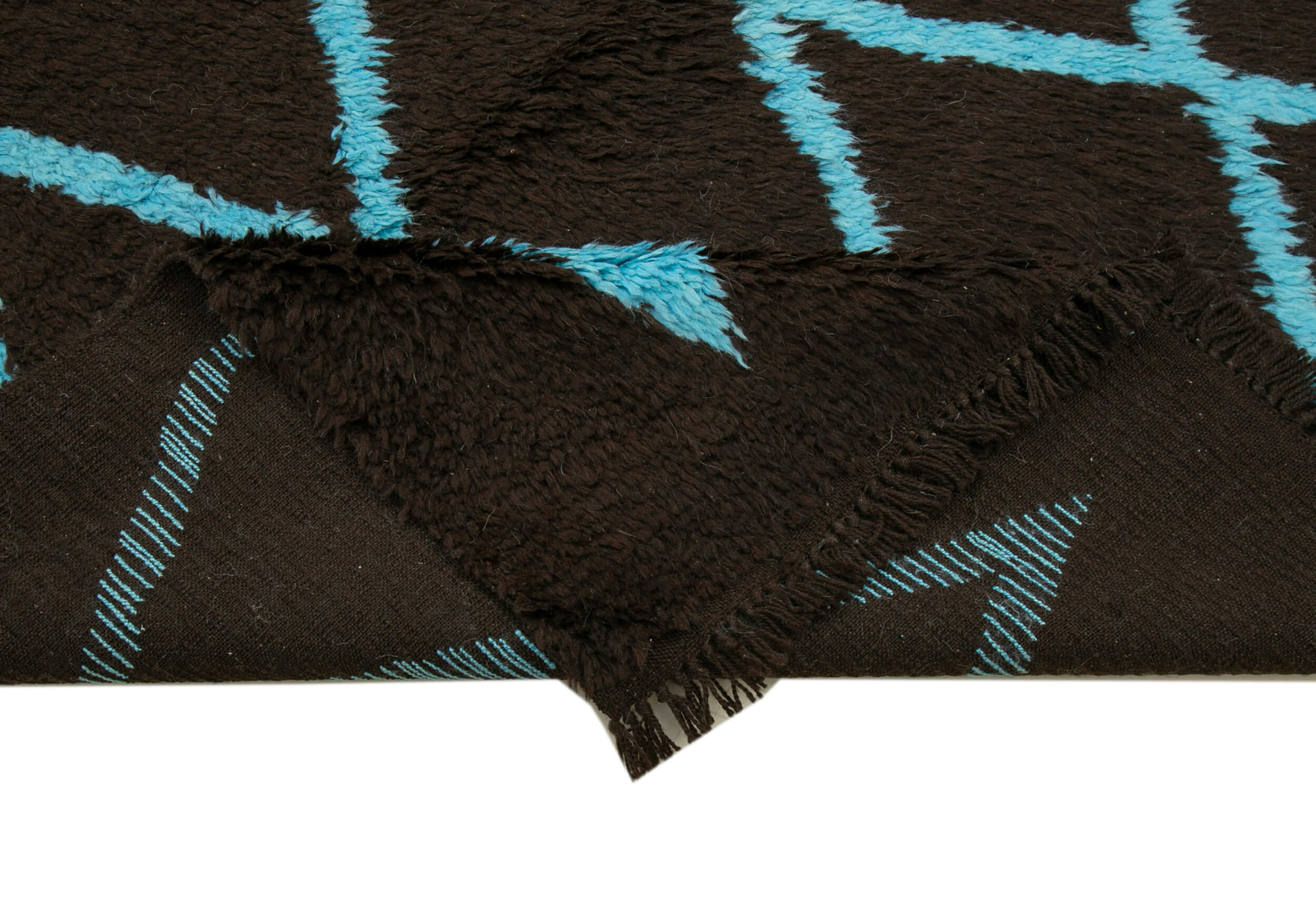 Handmade Wool Cotton Rug - Brown Geometric Area Rug 9x12 | Vintage Turkish Carpet