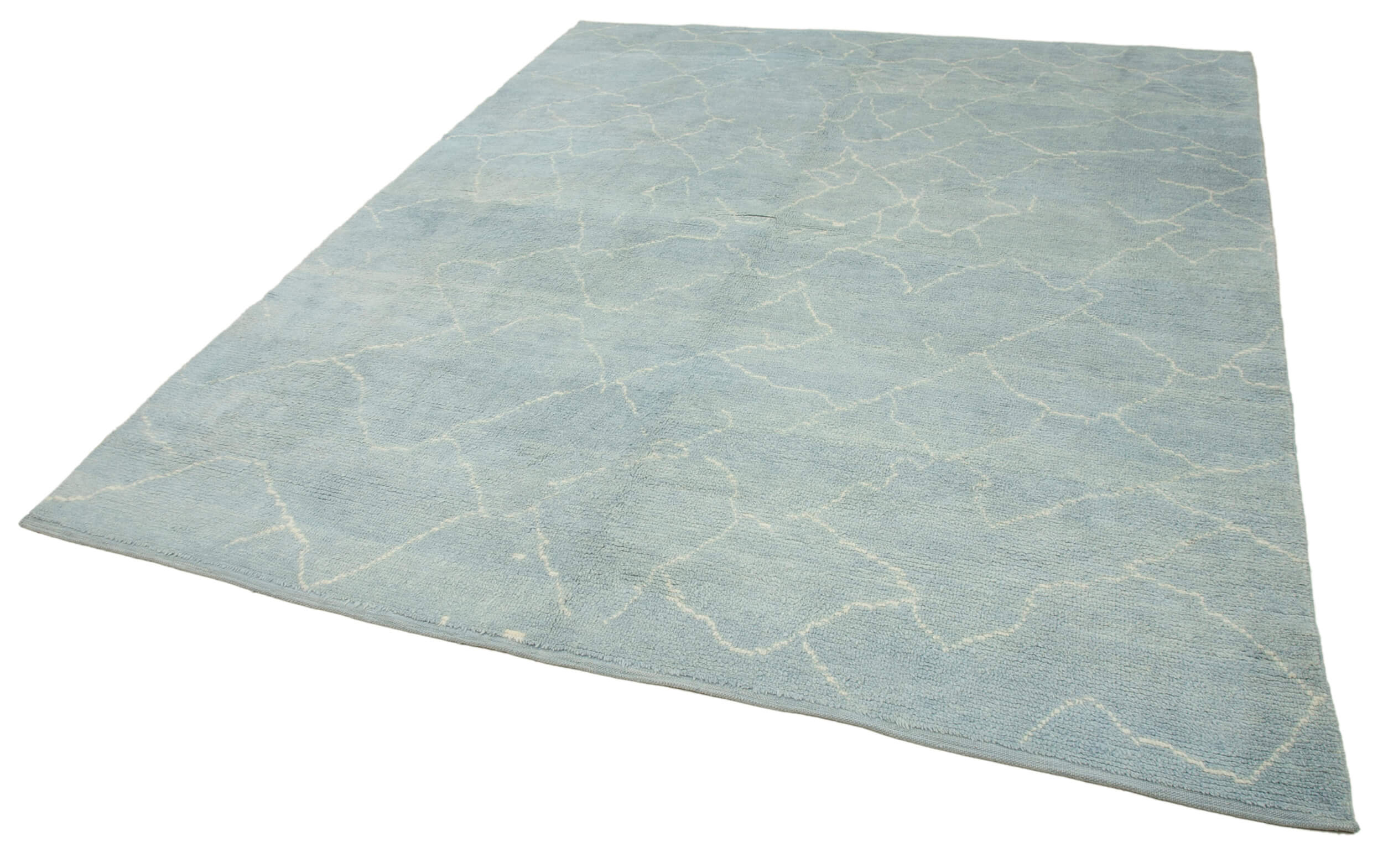 Handmade Wool Cotton Rug - Blue Geometric Pattern Carpet | Artisan Crafted, Soft Durable Area Rug 7'7" x 9'1"