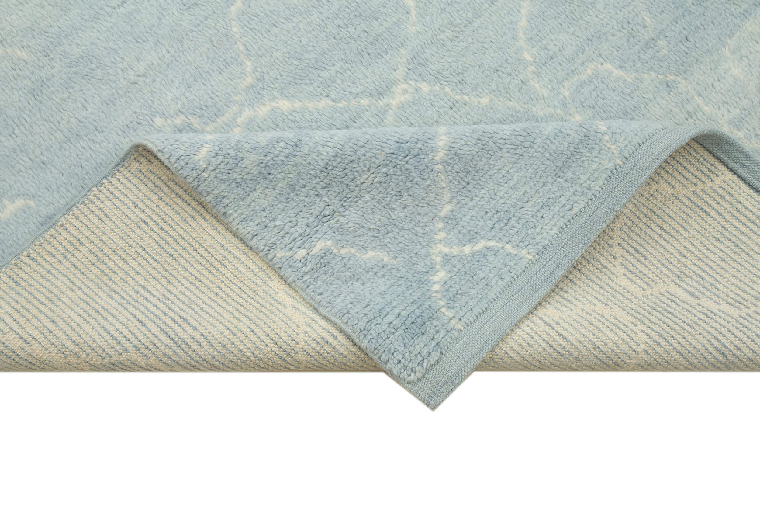 Handmade Wool Cotton Rug - Blue Geometric Pattern Carpet | Artisan Crafted, Soft Durable Area Rug 7'7" x 9'1"