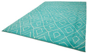 Handmade Wool Cotton Rug – Turquoise Geometric Pattern Carpet | Durable Artisan Crafted Area Rug 9'2"x12'8"
