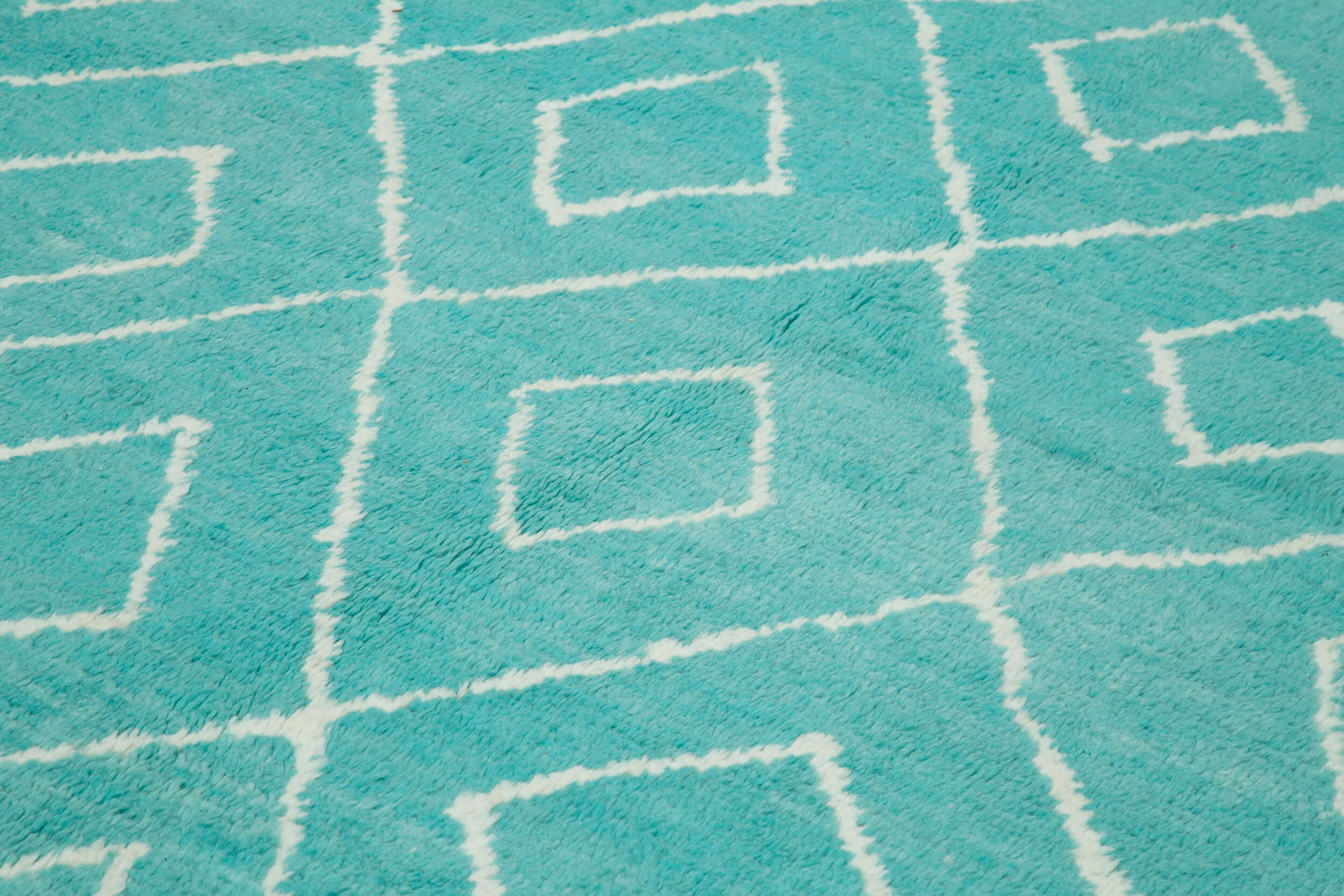 Handmade Wool Cotton Rug – Turquoise Geometric Pattern Carpet | Durable Artisan Crafted Area Rug 9'2"x12'8"