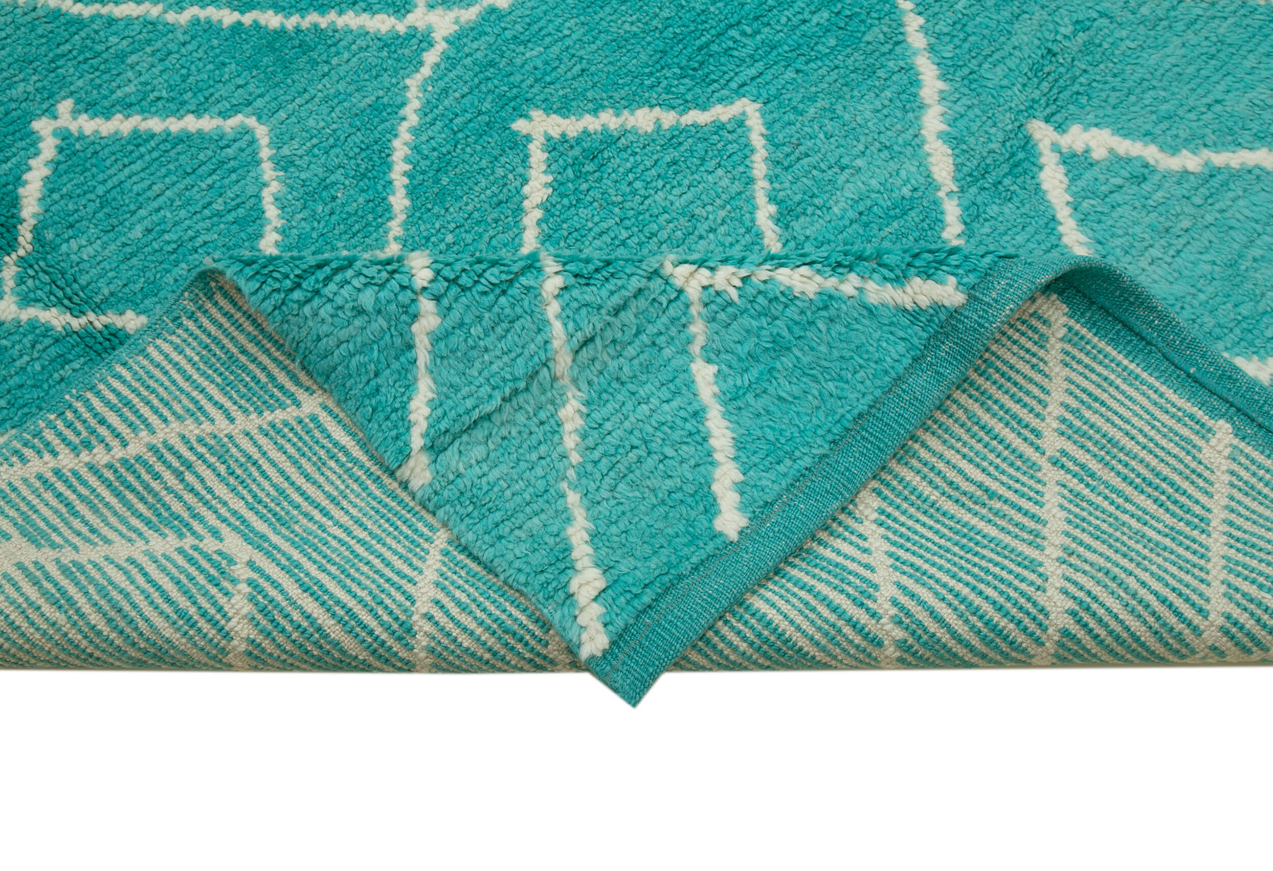 Handmade Wool Cotton Rug – Turquoise Geometric Pattern Carpet | Durable Artisan Crafted Area Rug 9'2"x12'8"