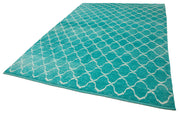 Handmade Wool Cotton Rug – Turquoise Geometric Vintage Area Rug 7'9'' x 10'10''