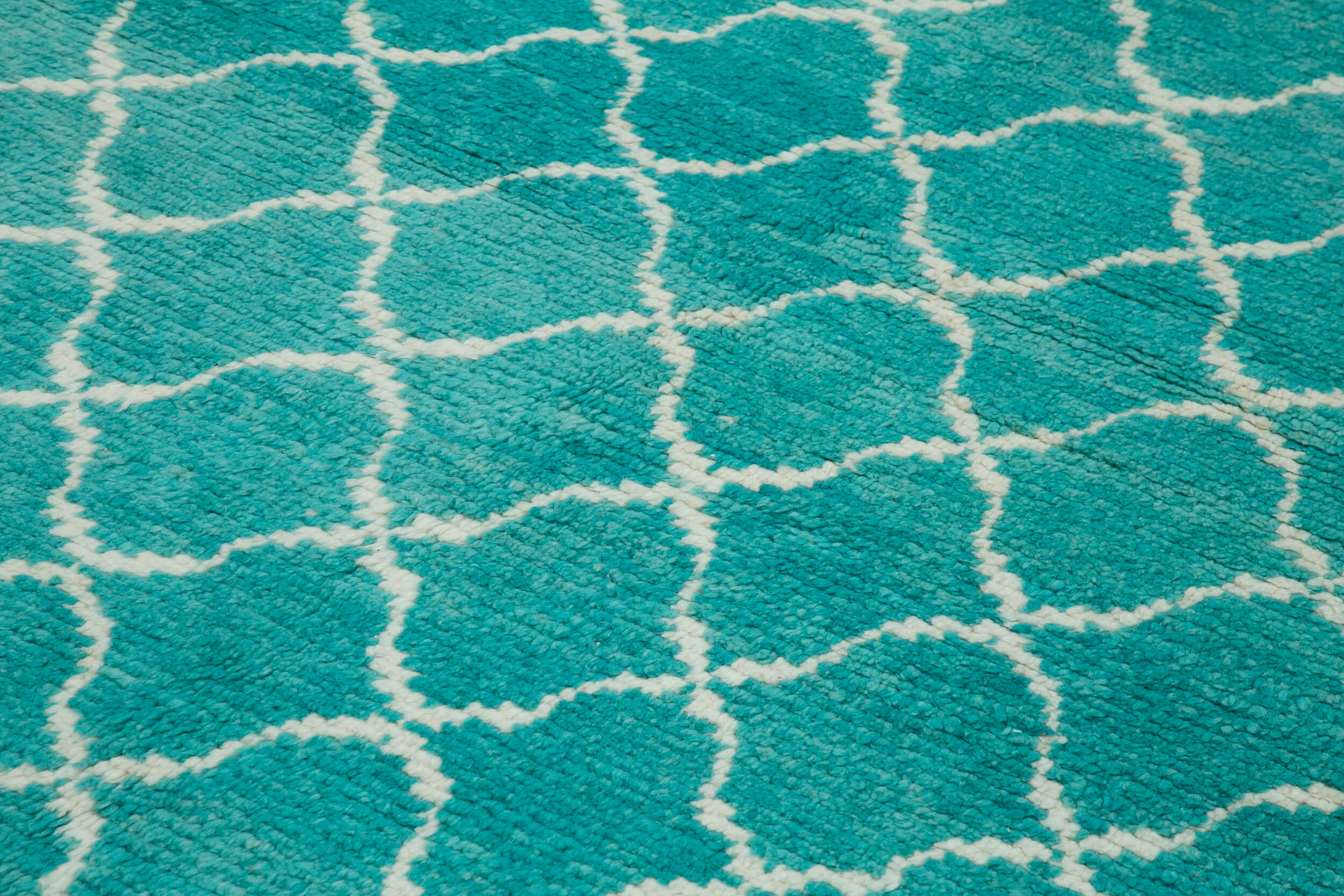 Handmade Wool Cotton Rug – Turquoise Geometric Vintage Area Rug 7'9'' x 10'10''